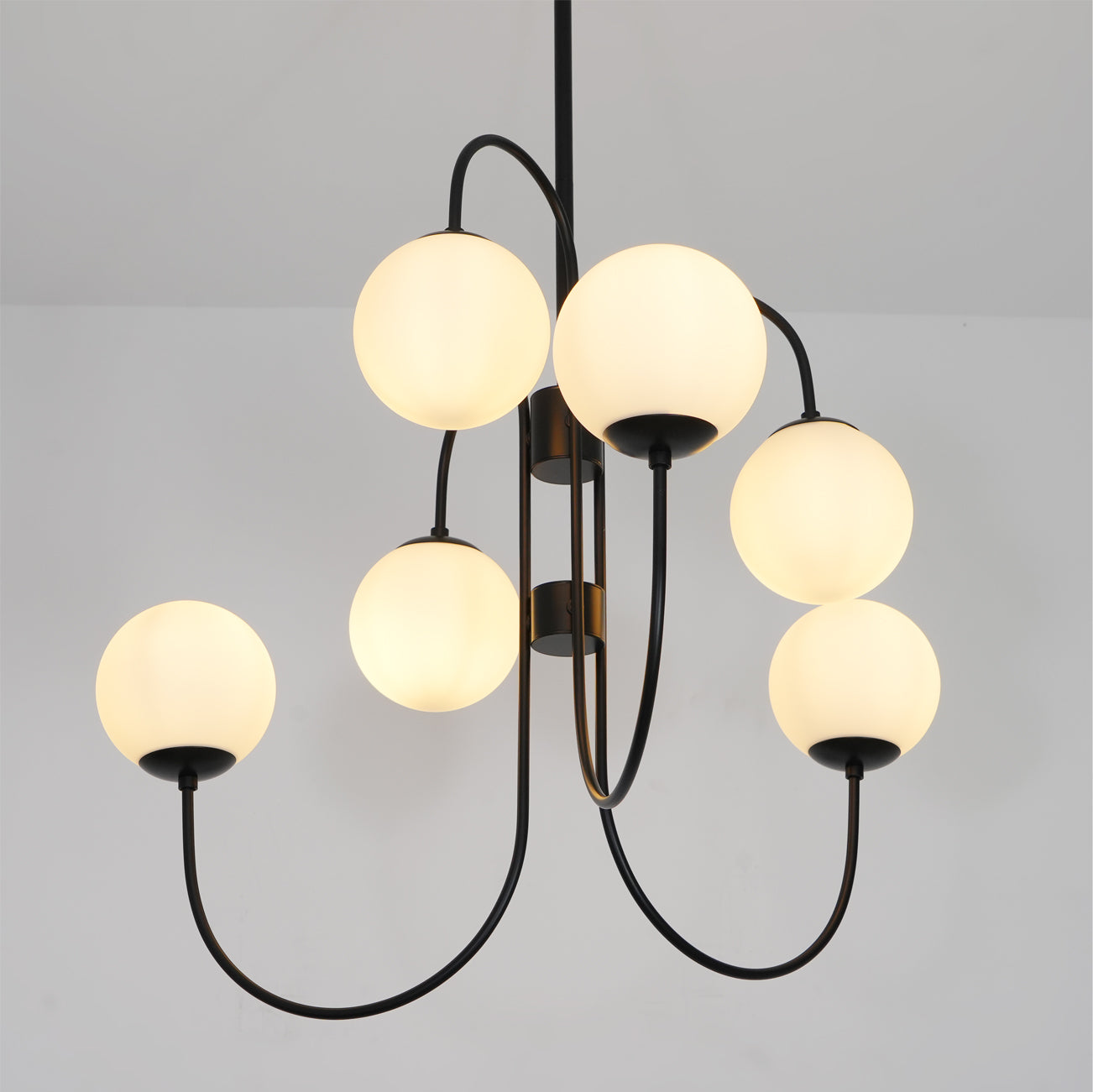 Lustra Lustre en Laiton avec Globe et Bras Courbés