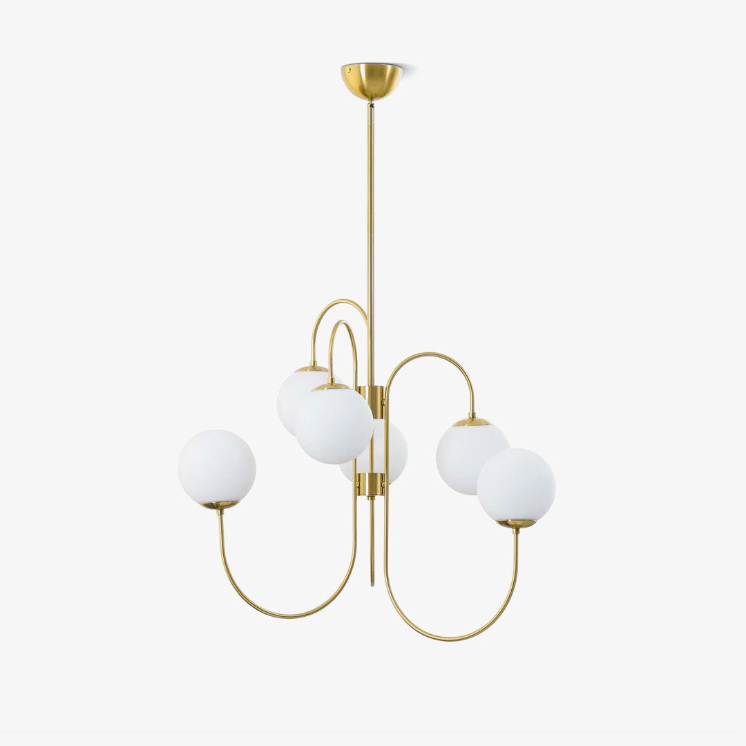 Lustra Lustre en Laiton avec Globe et Bras Courbés
