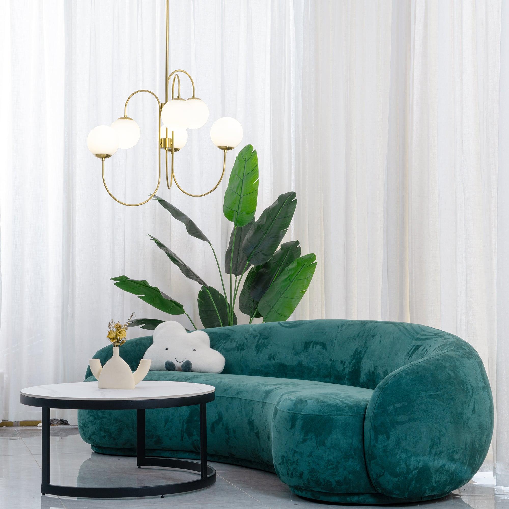 Lustra Lustre en Laiton avec Globe et Bras Courbés