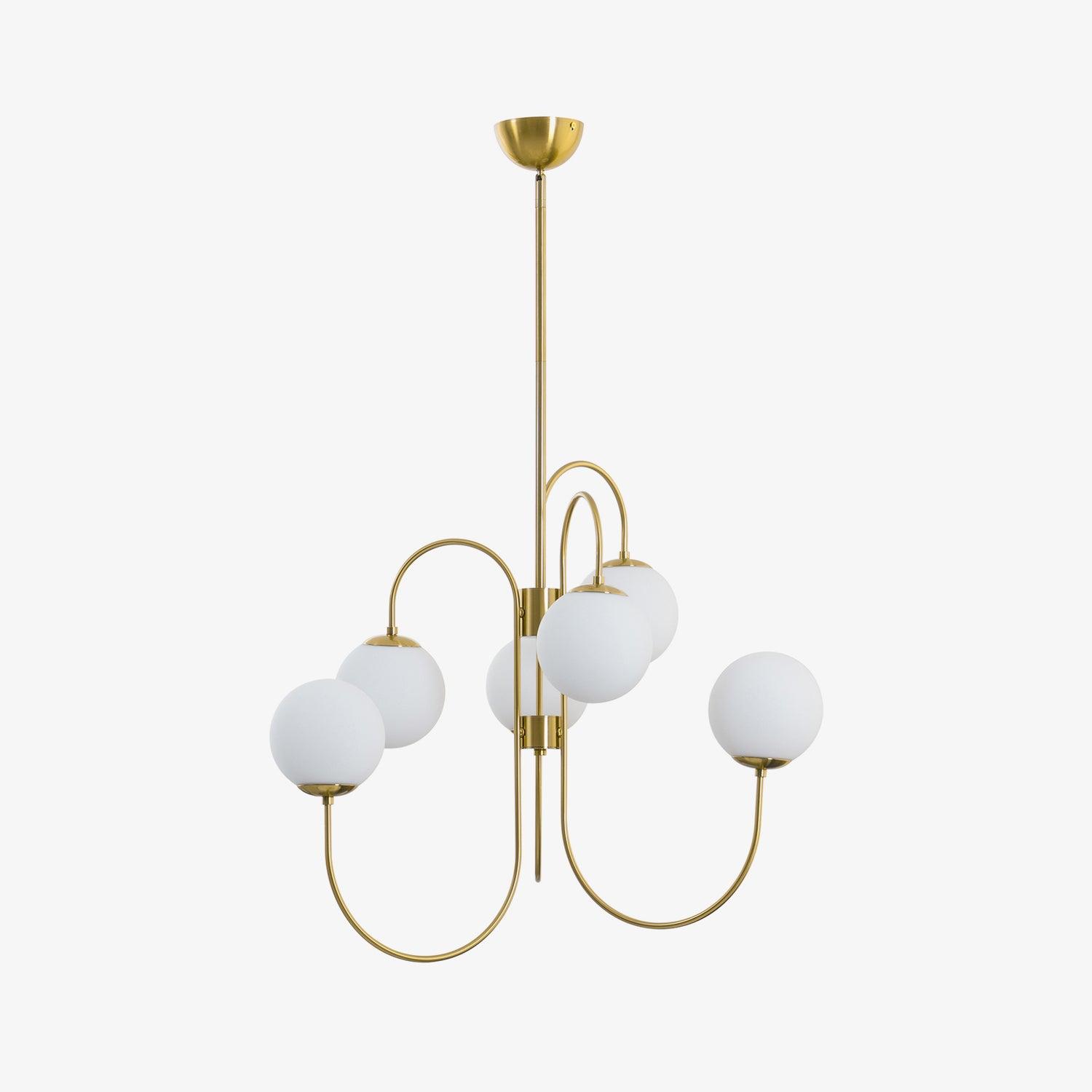 Lustra Lustre en Laiton avec Globe et Bras Courbés