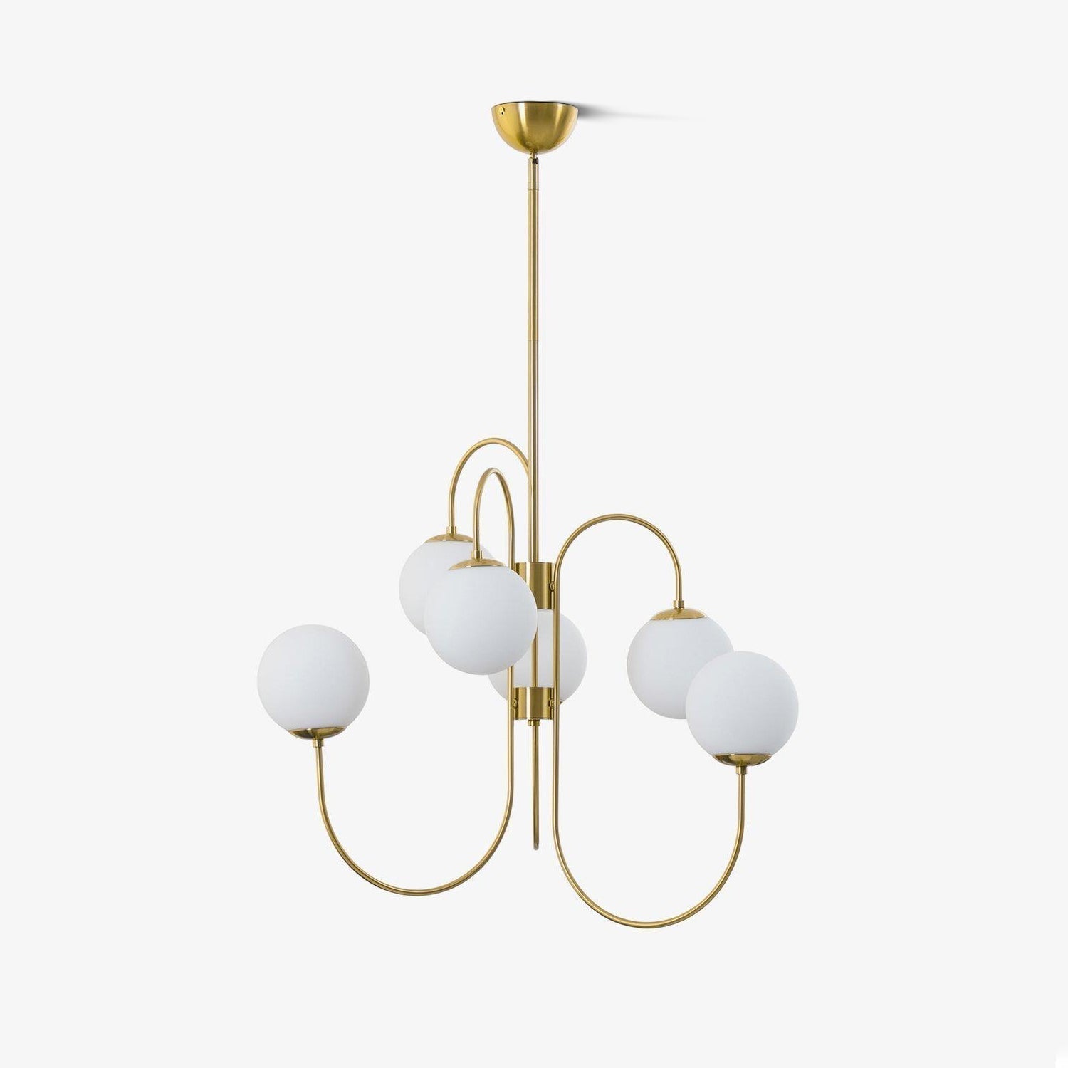 Lustra Lustre en Laiton avec Globe et Bras Courbés