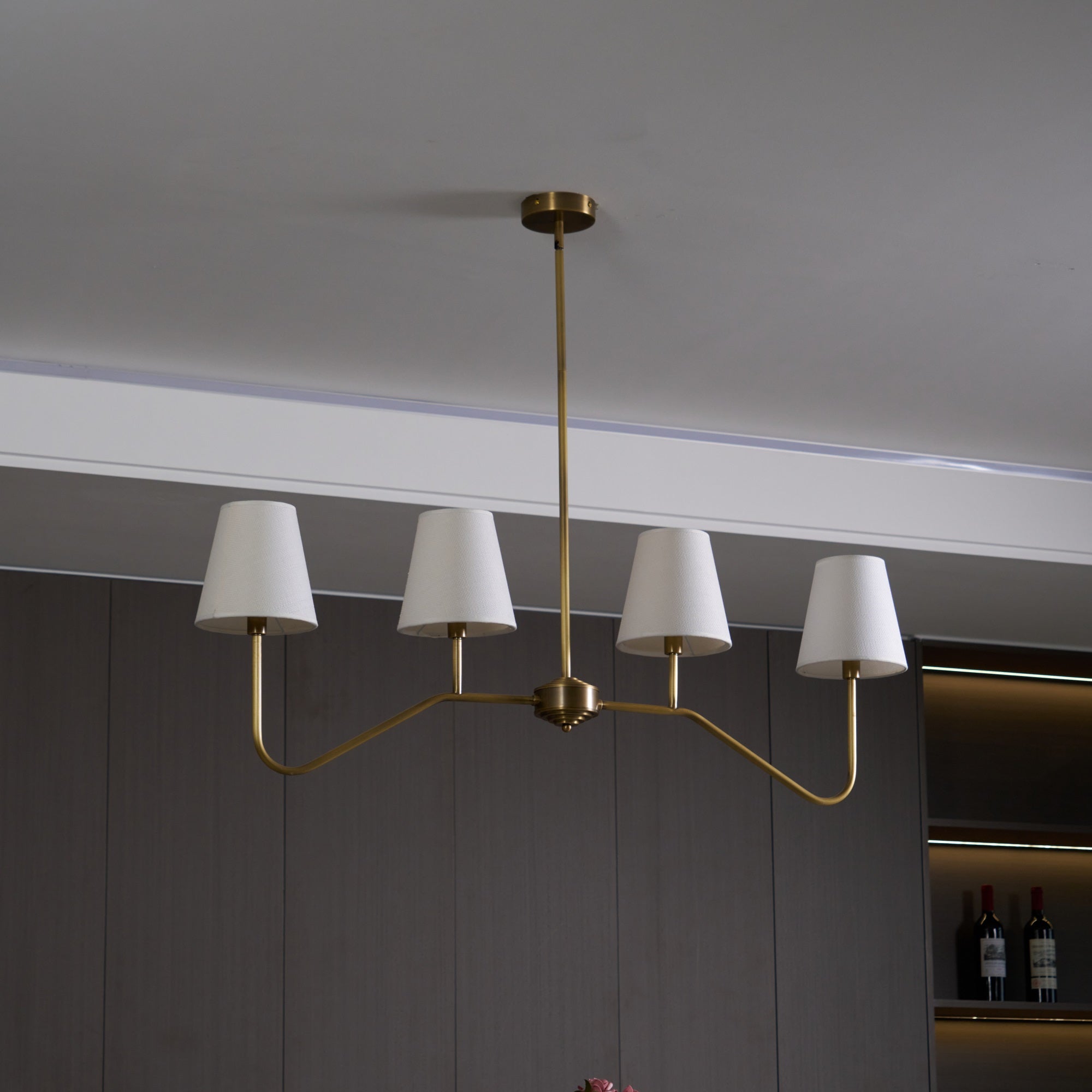 Lustra Lustre Laiton Courbé Beige Linéaire