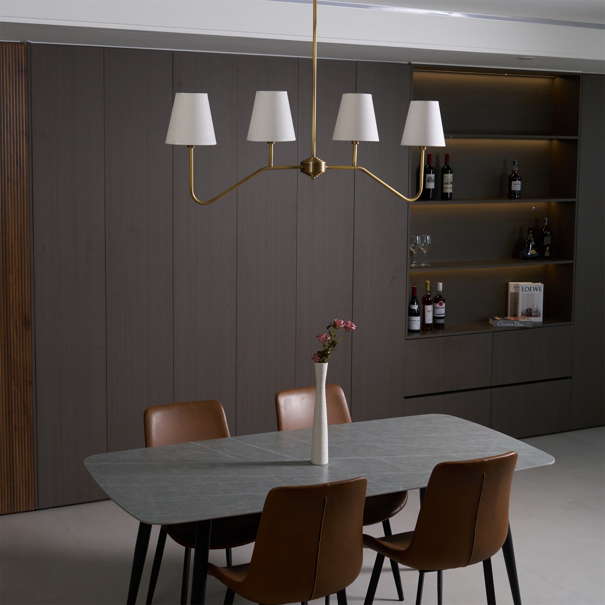 Lustra Lustre Laiton Courbé Beige Linéaire