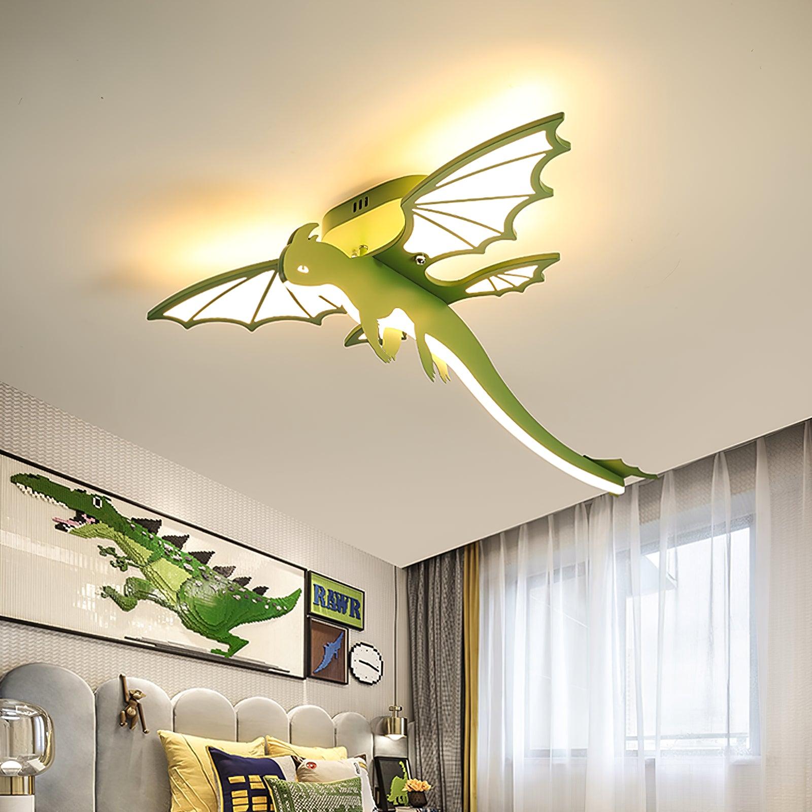 Lustra Plafonnier Dinosaure Vert LED