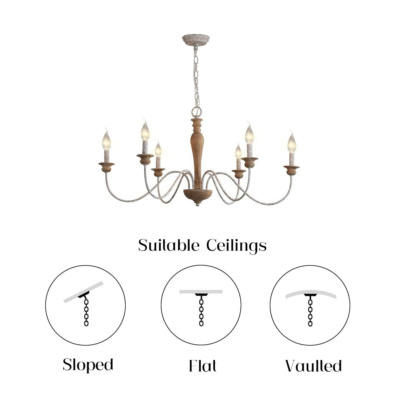 Illoros Lustre Bois Sculpté à la Main Bougie Vintage