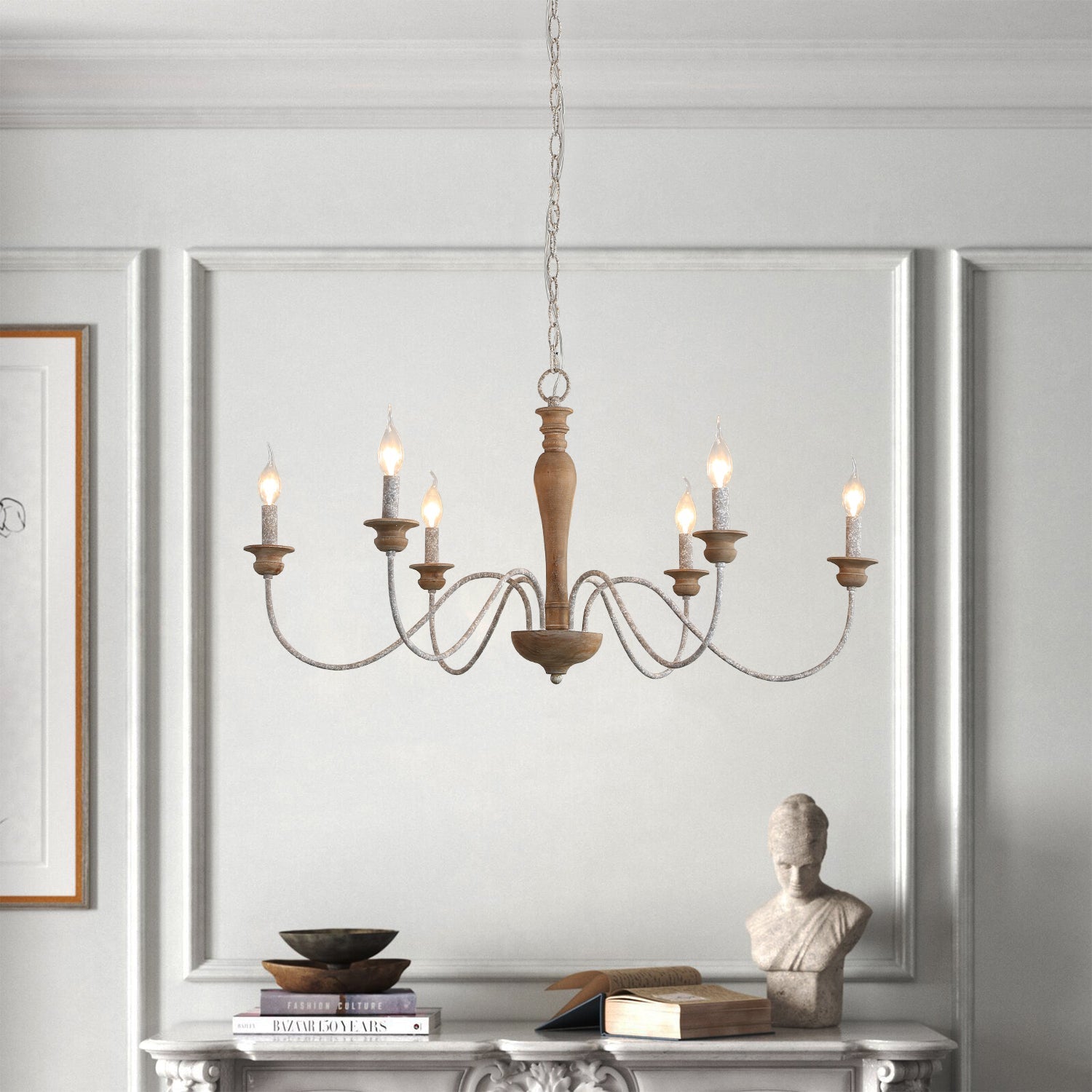 Illoros Lustre Bois Sculpté à la Main Bougie Vintage