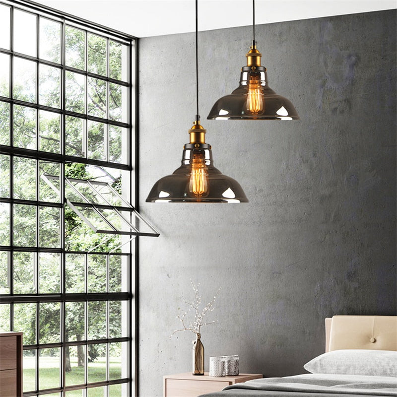 June suspension Industriel en Verre. Clair/Ambre/Gris Fumé