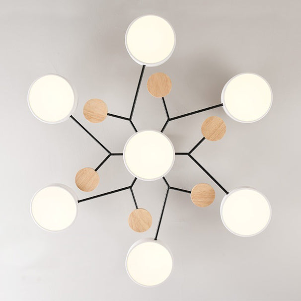 Arisha Plafonnier Rond Moderne, Métal/Bois, Blanc/Vert/Gris, Salon