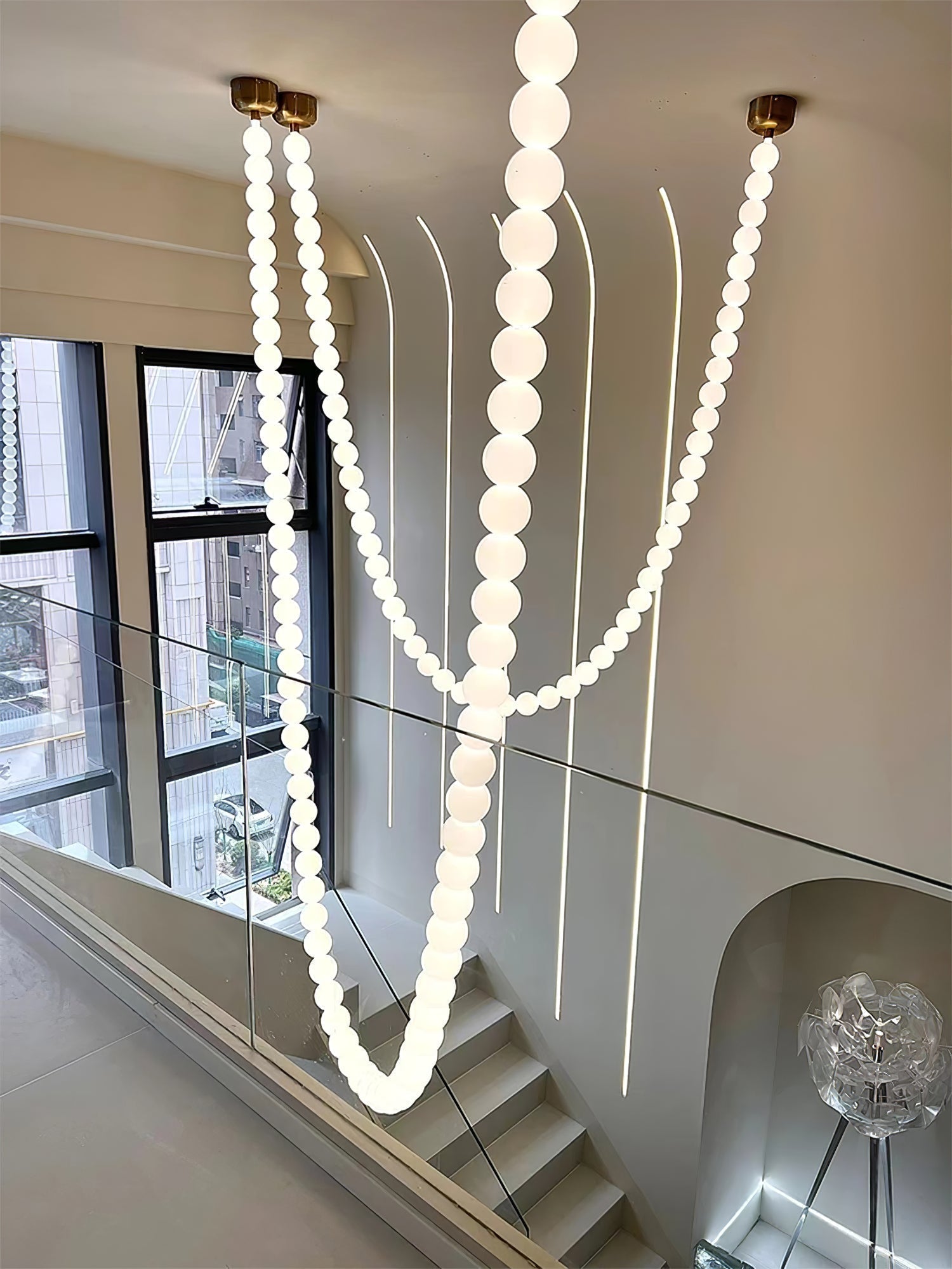 PearlCascade Lustre Perlé en Verre