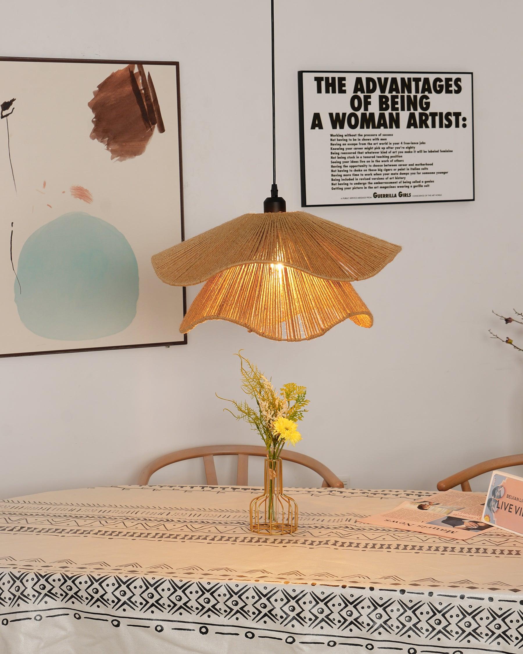 Straw Hat Lampe Suspendue Vague Tissée Organique