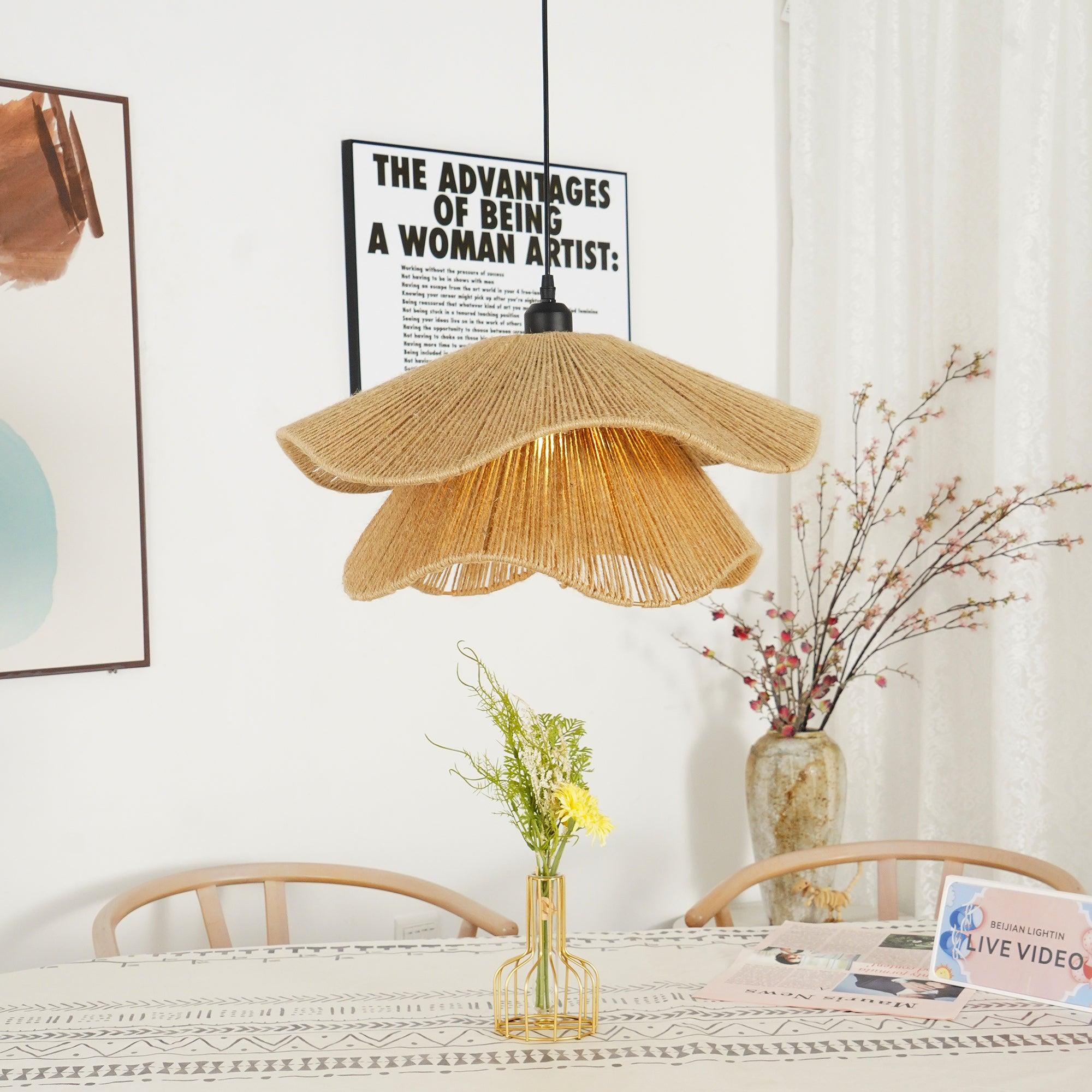 Straw Hat Lampe Suspendue Vague Tissée Organique