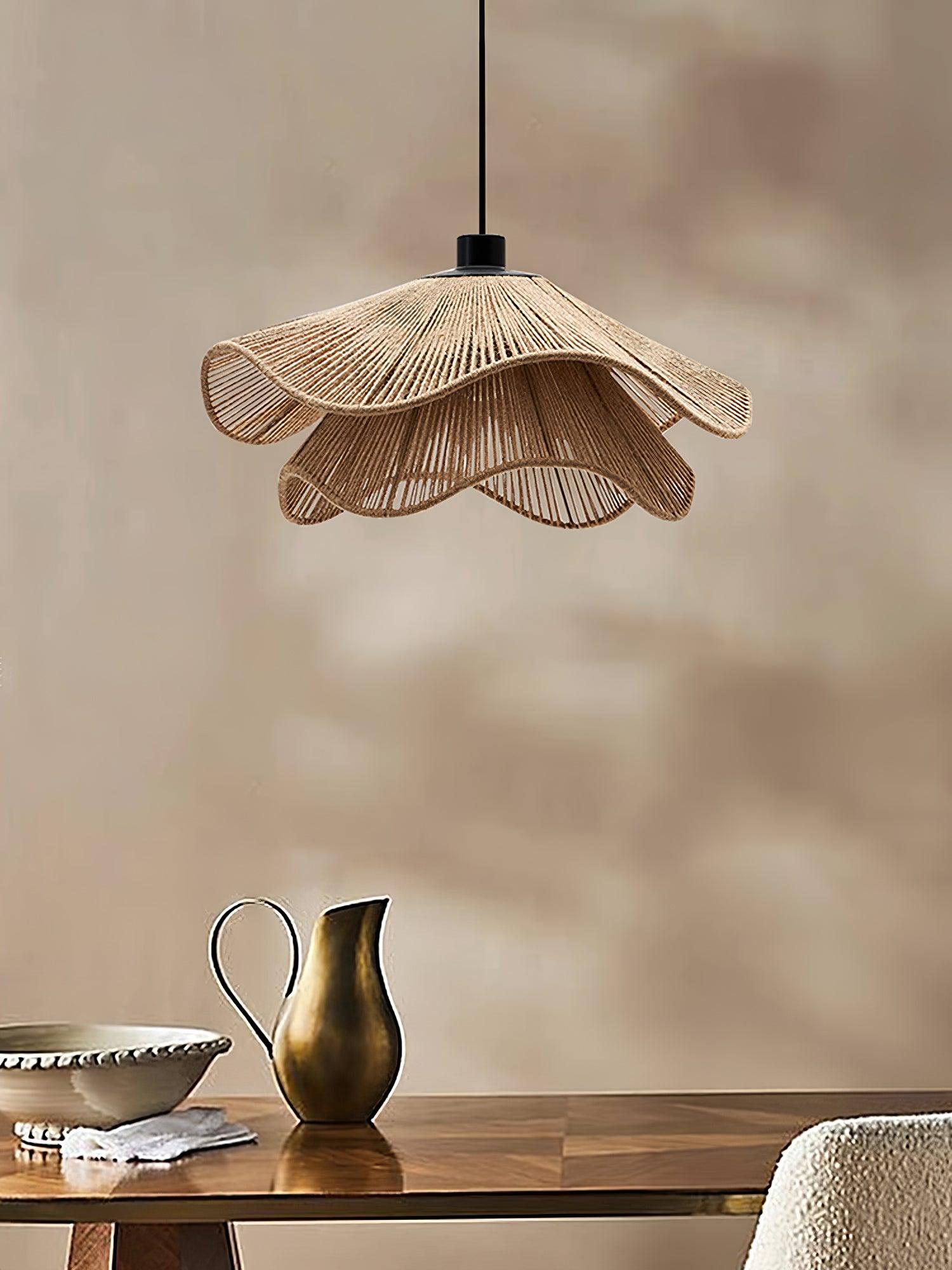 Lustra Suspension Lampe Chapeau de Paille Fait Main à Double Couche