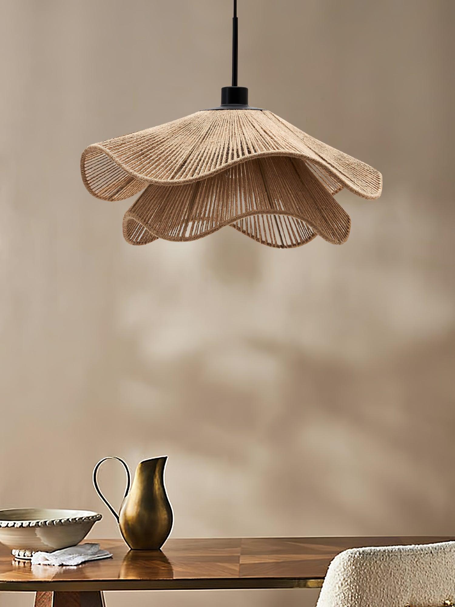 Straw Hat Lampe Suspendue Vague Tissée Organique
