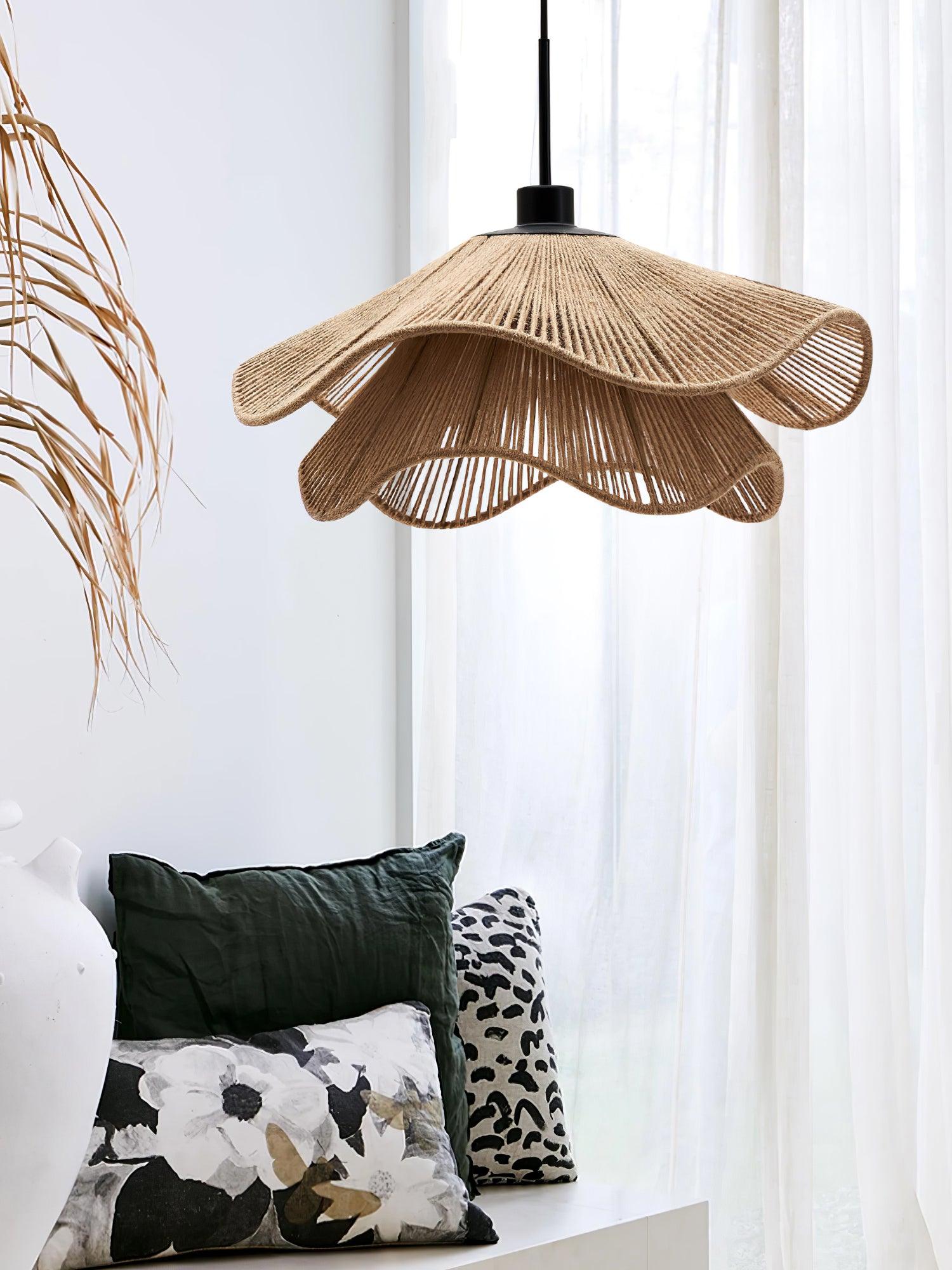 Straw Hat Lampe Suspendue Vague Tissée Organique