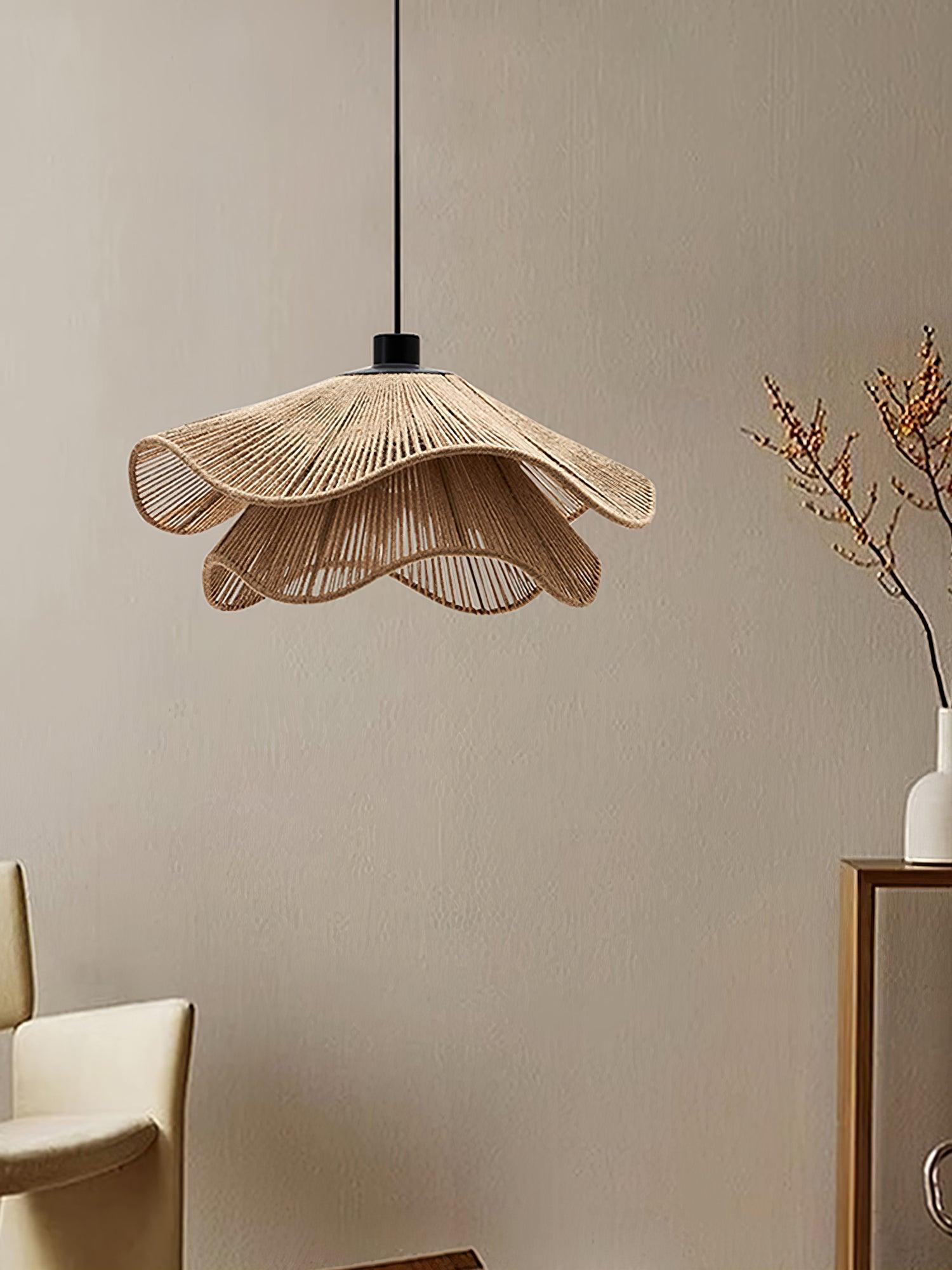 Straw Hat Lampe Suspendue Vague Tissée Organique