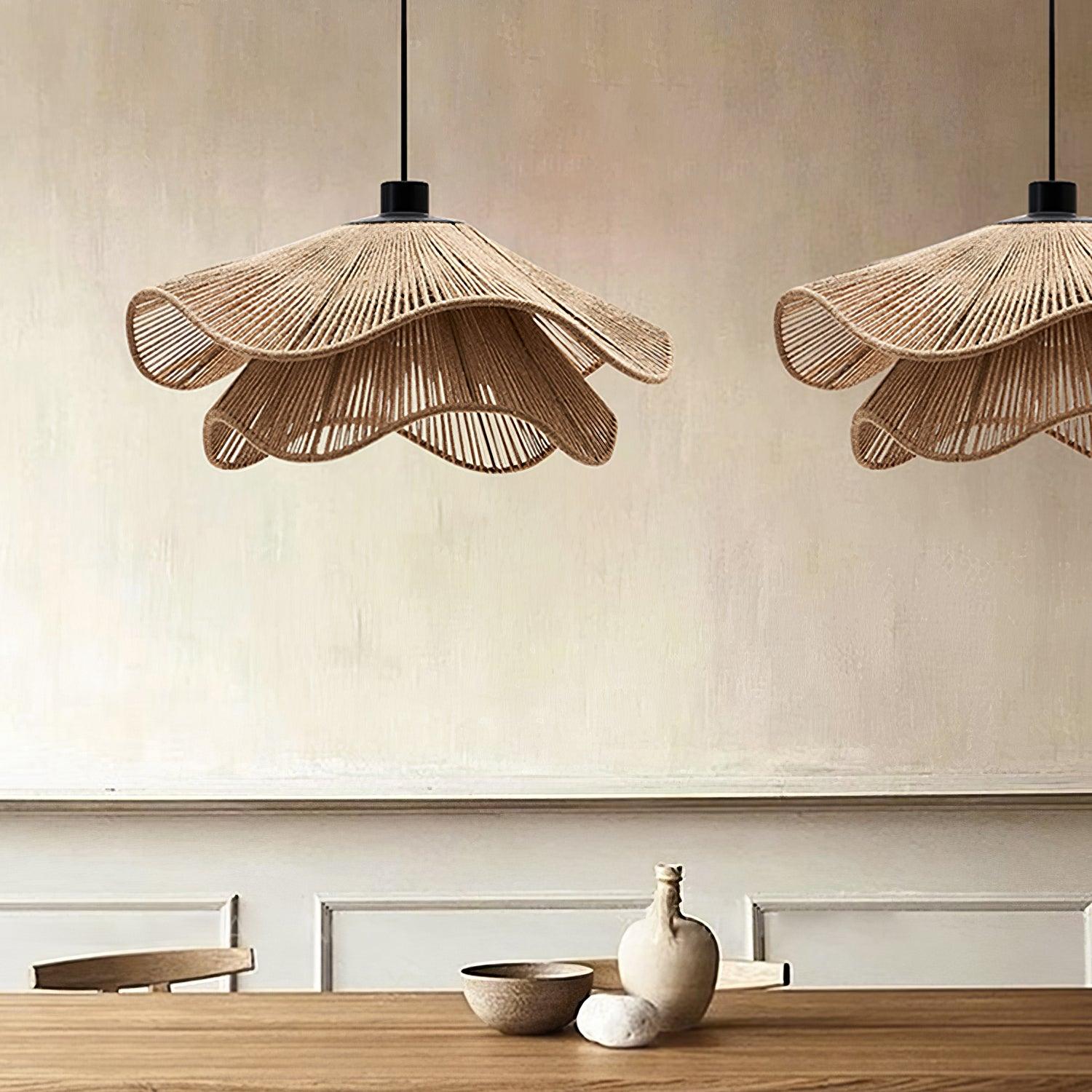 Straw Hat Lampe Suspendue Vague Tissée Organique