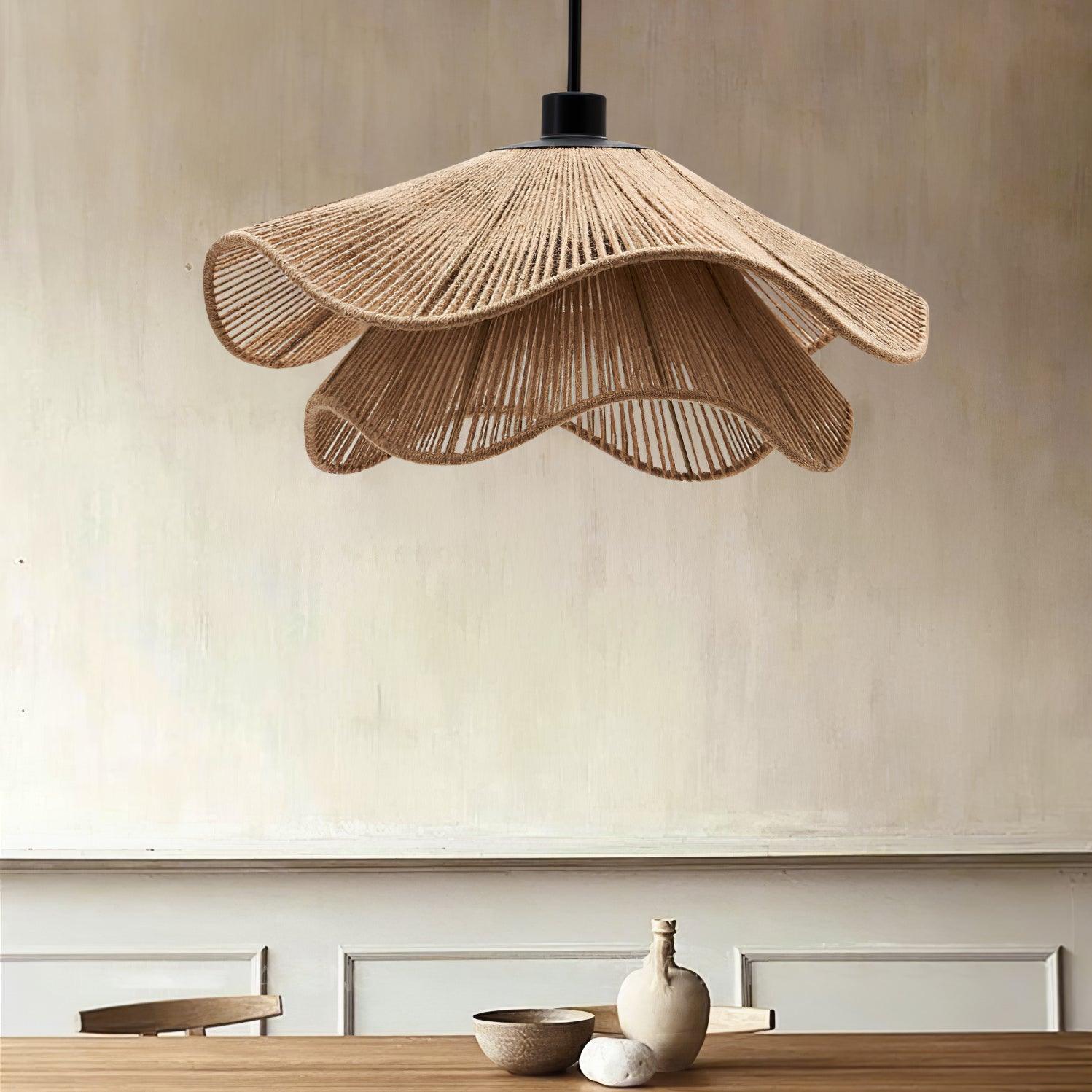 Straw Hat Lampe Suspendue Vague Tissée Organique