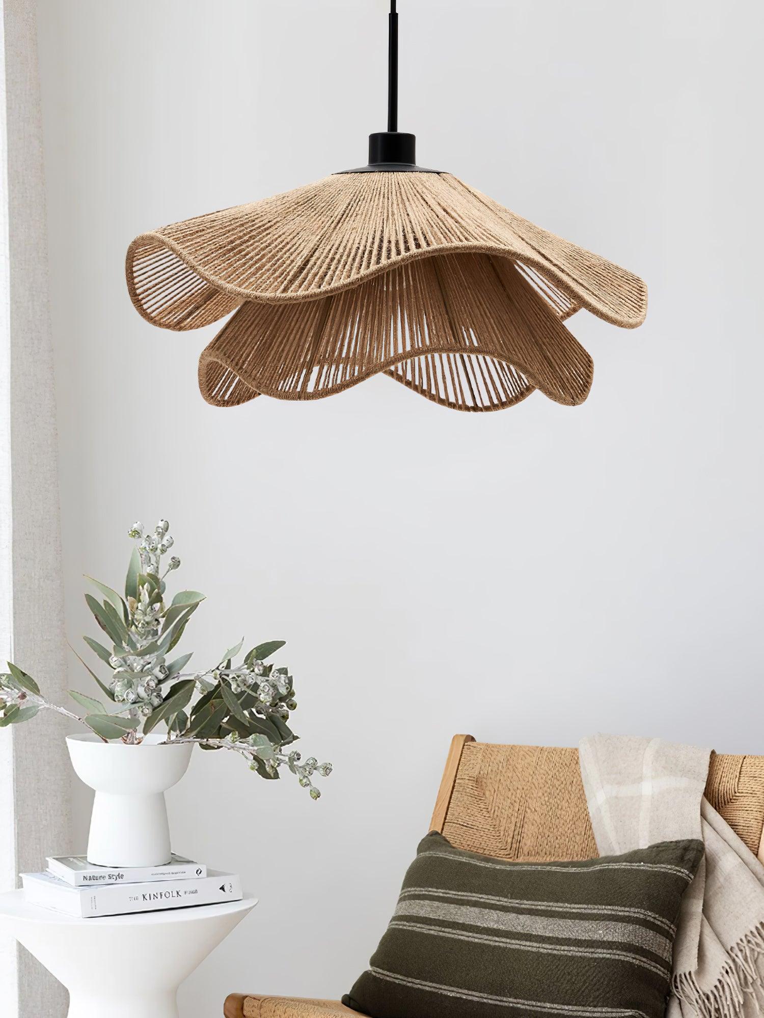Straw Hat Lampe Suspendue Vague Tissée Organique