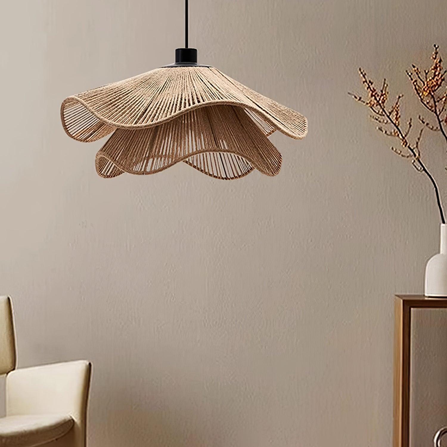 Straw Hat Lampe Suspendue Vague Tissée Organique