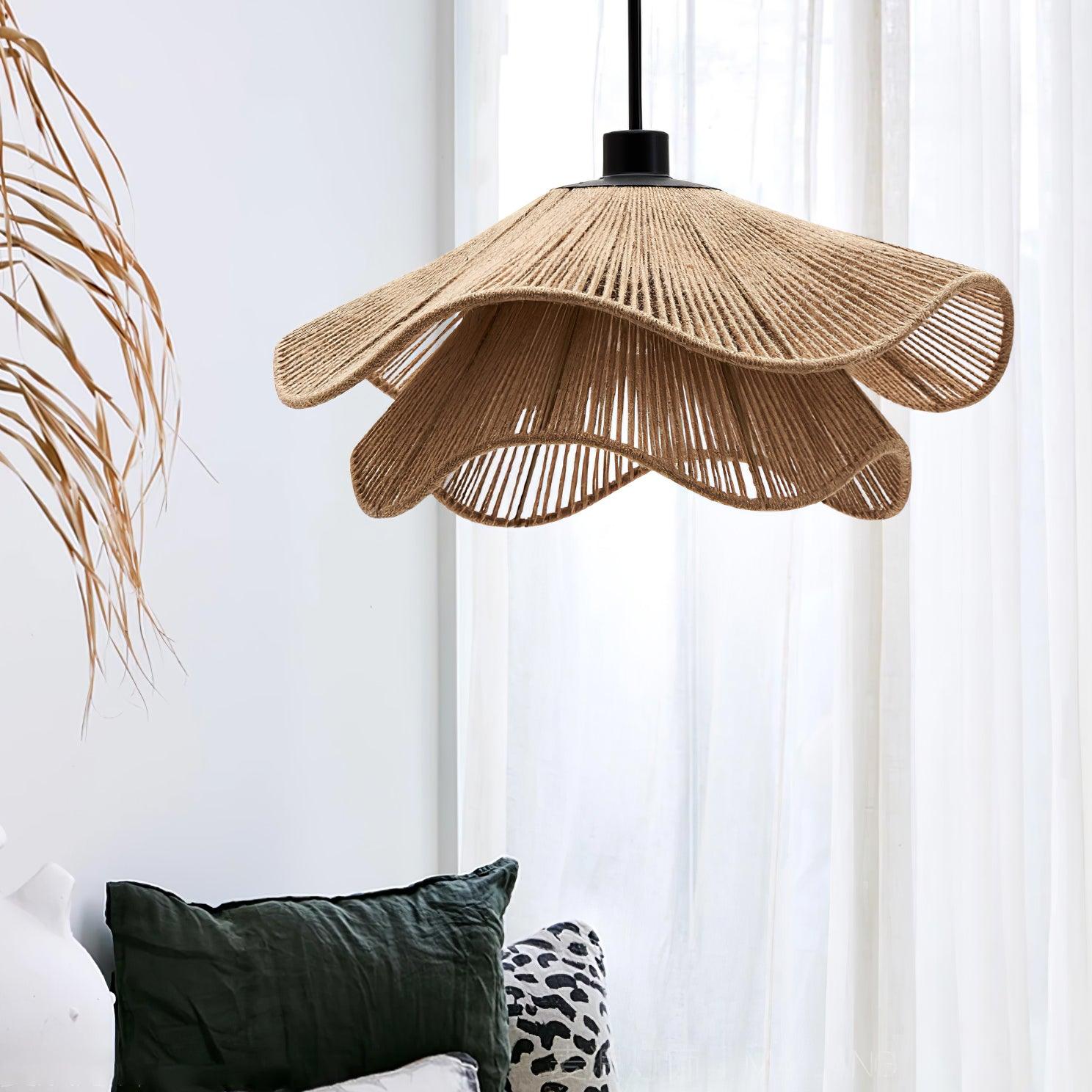 Straw Hat Lampe Suspendue Vague Tissée Organique
