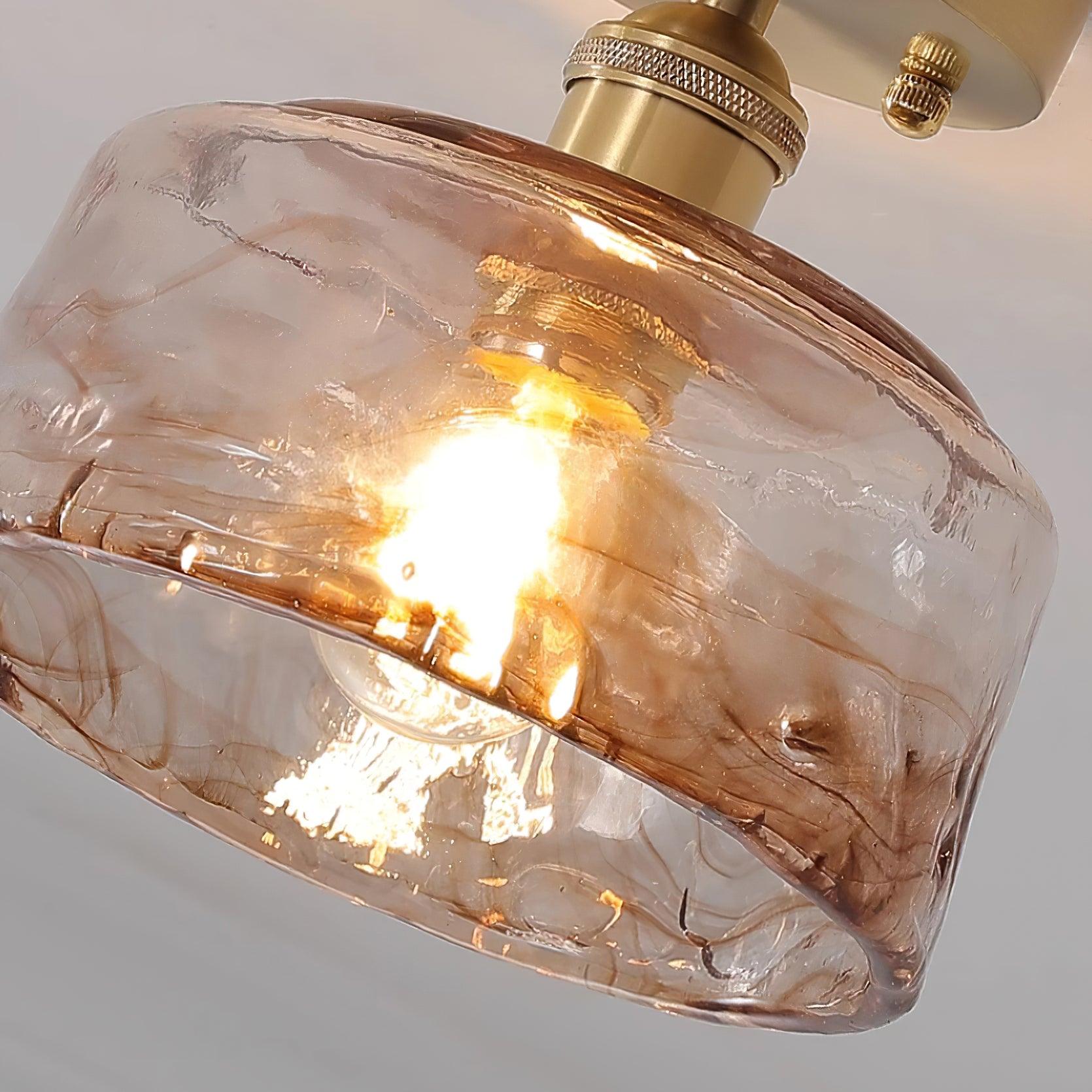 Lampe de Plafond Abat-jour en Verre Ambre Tourbillonné Laiton Industriel Vintage