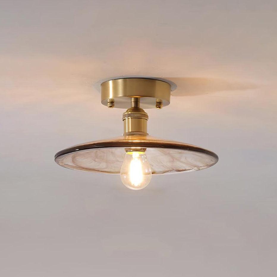 Lampe de Plafond Abat-jour en Verre Ambre Tourbillonné Laiton Industriel Vintage