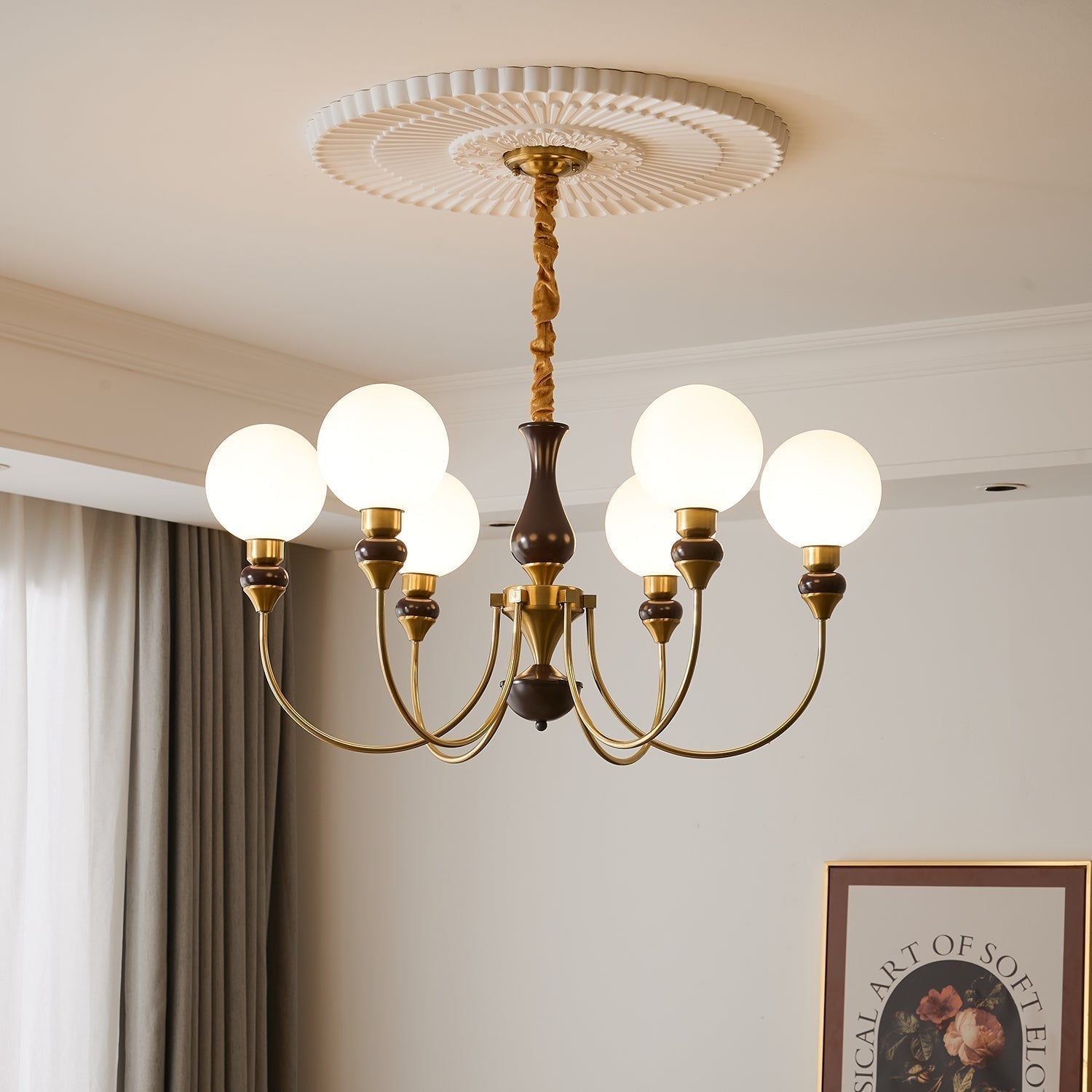 Lustra Lustre Bras en Laiton Boules en Verre Dépoli