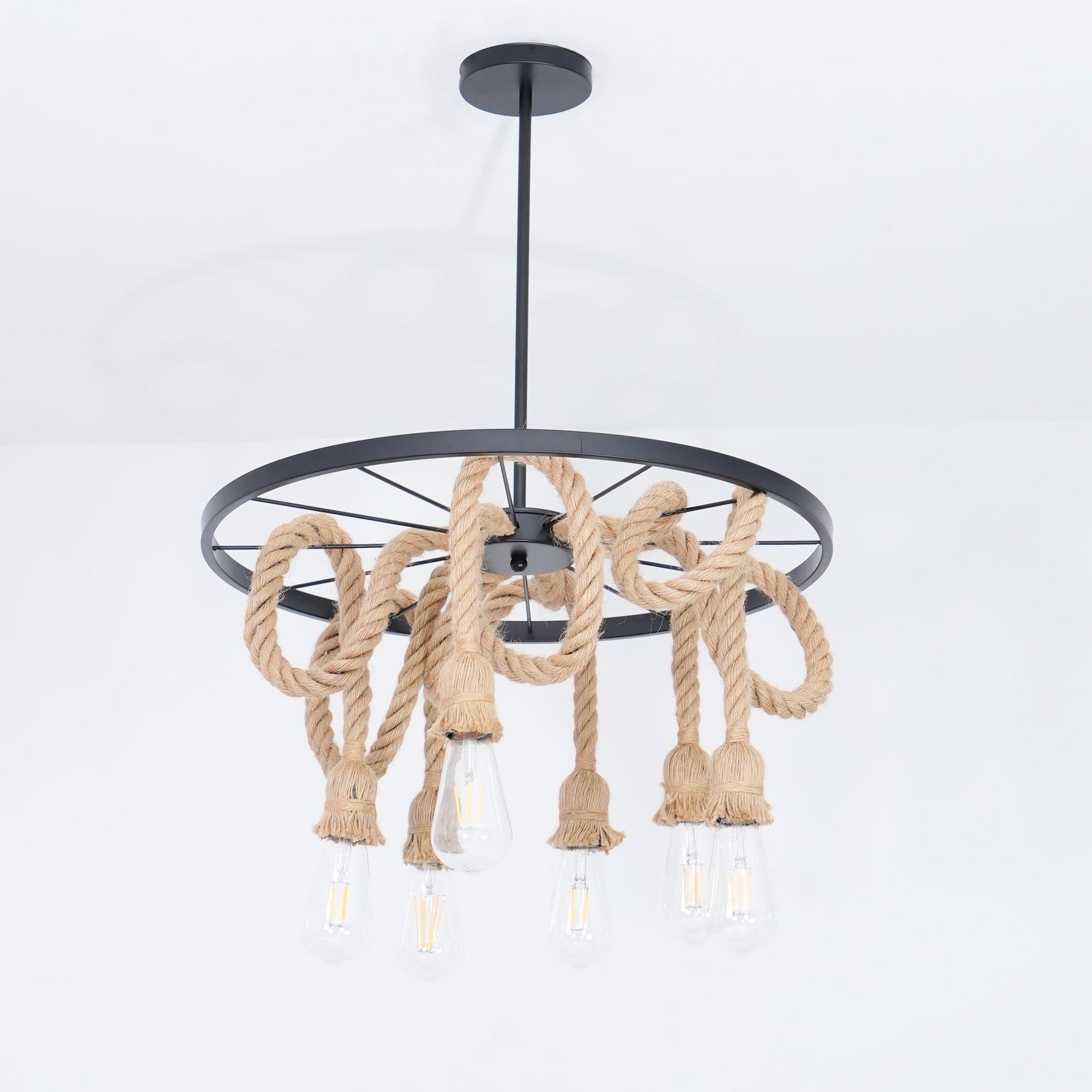 Lustra Lustre Corde de Chanvre Industriel Six Têtes