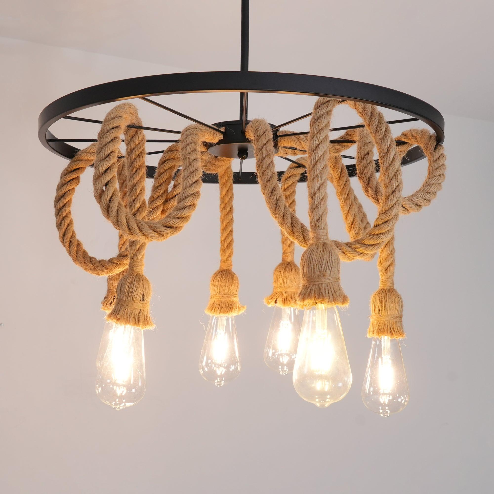 Lustra Lustre Corde de Chanvre Industriel Six Têtes