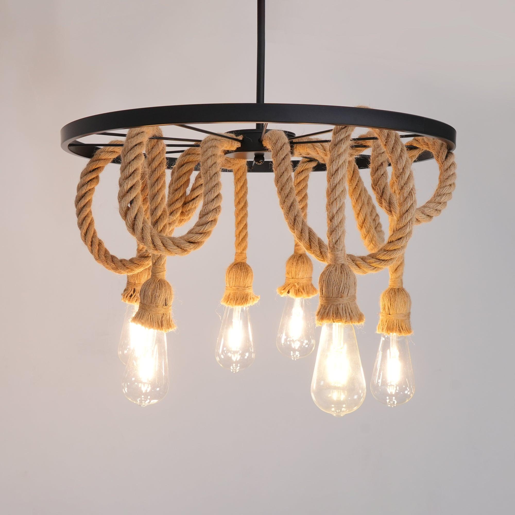 Lustra Lustre Corde de Chanvre Industriel Six Têtes