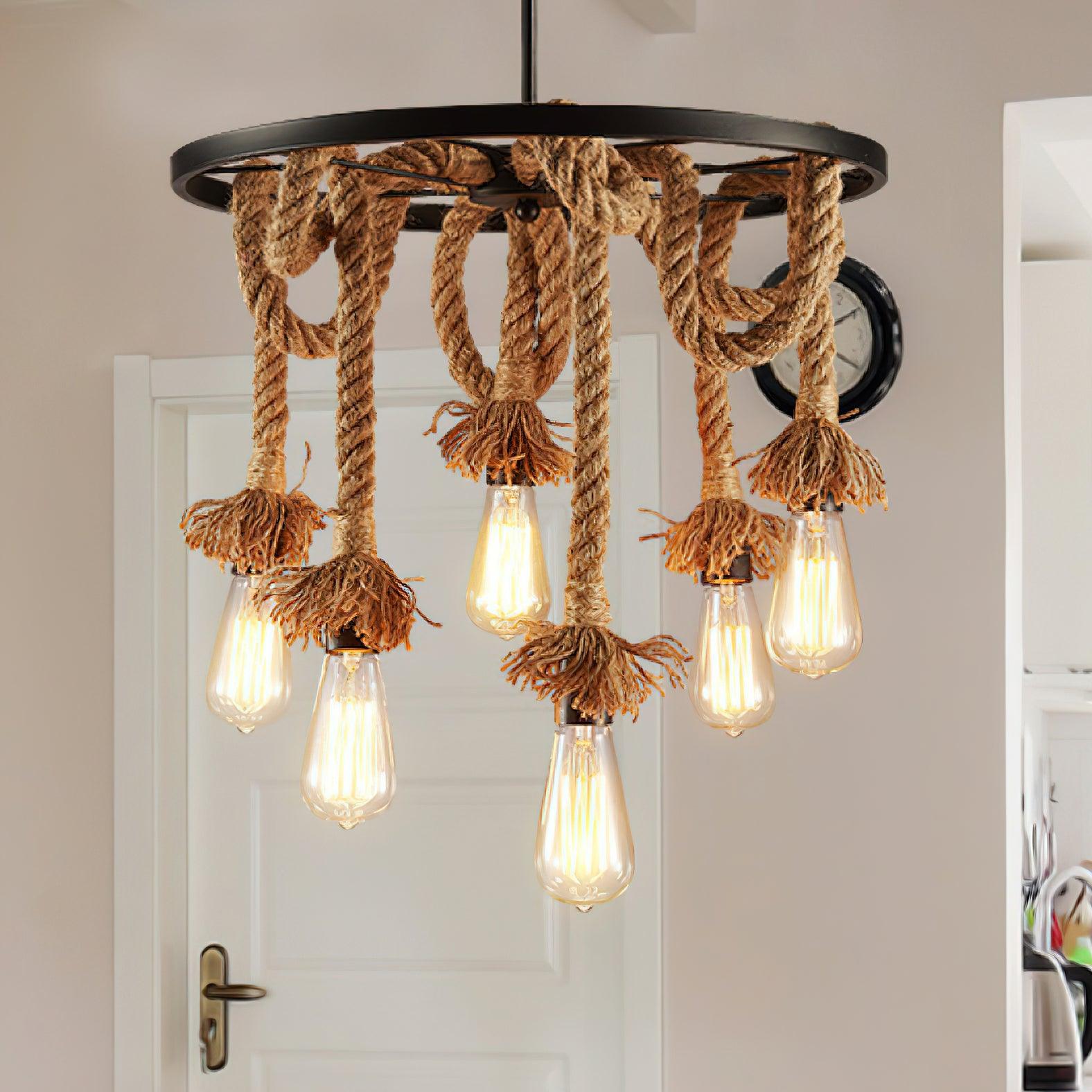Lustra Lustre Corde de Chanvre Industriel Six Têtes