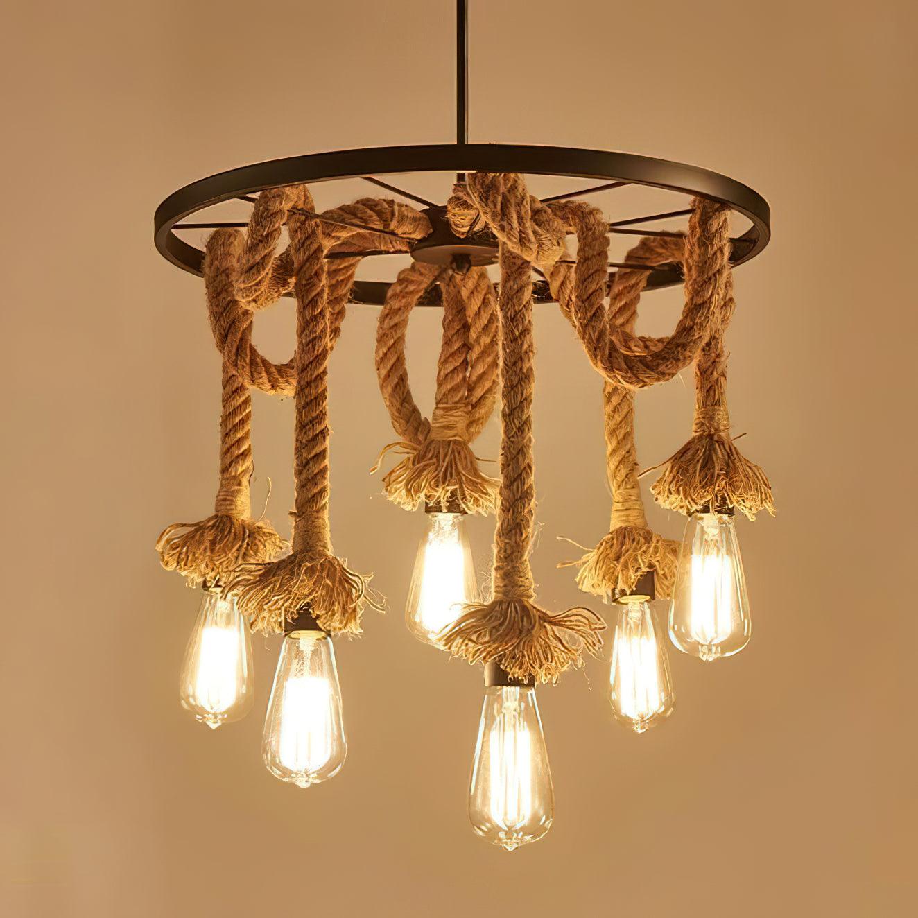 Lustra Lustre Corde de Chanvre Industriel Six Têtes
