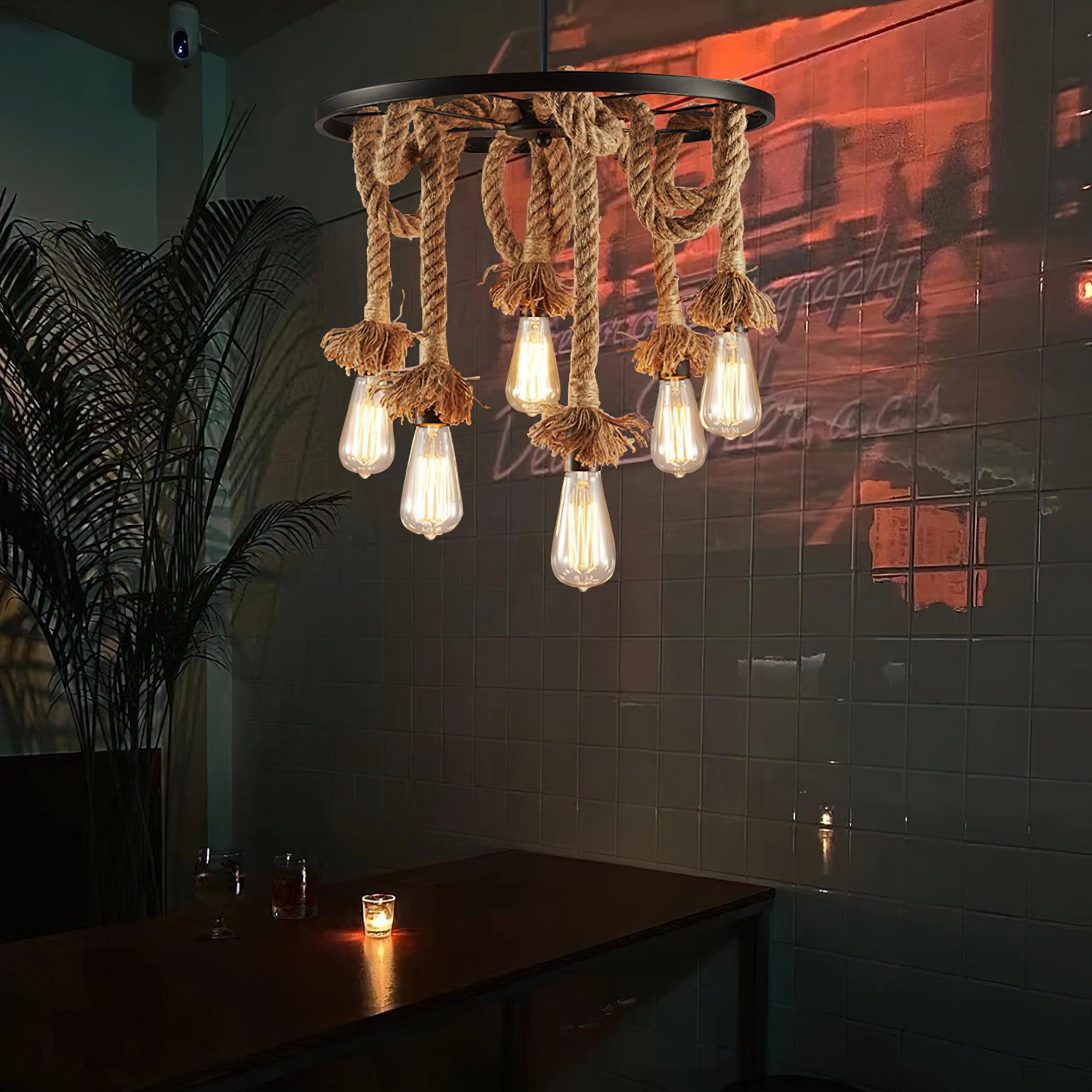Lustra Lustre Corde de Chanvre Industriel Six Têtes