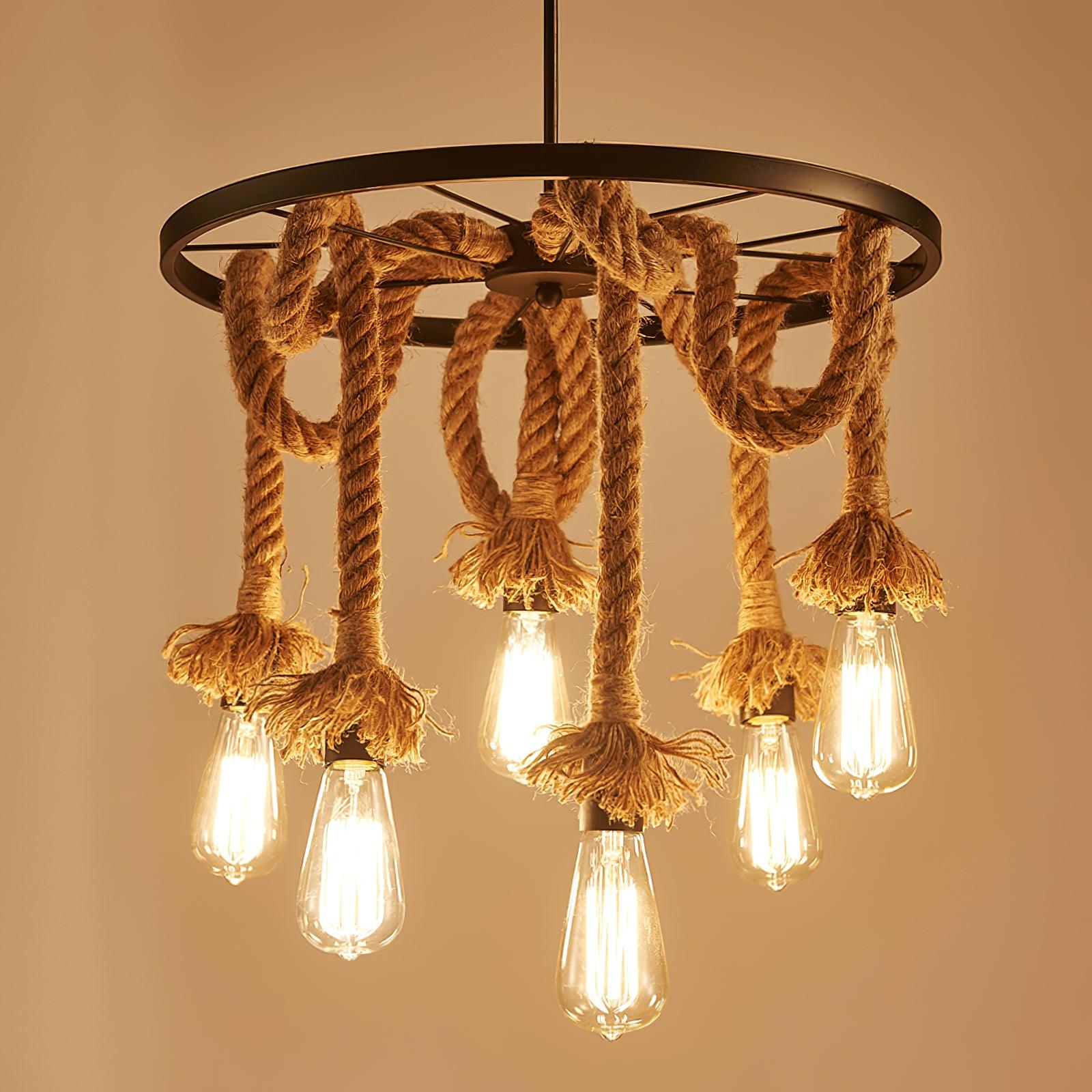 Lustra Lustre Corde de Chanvre Industriel Six Têtes