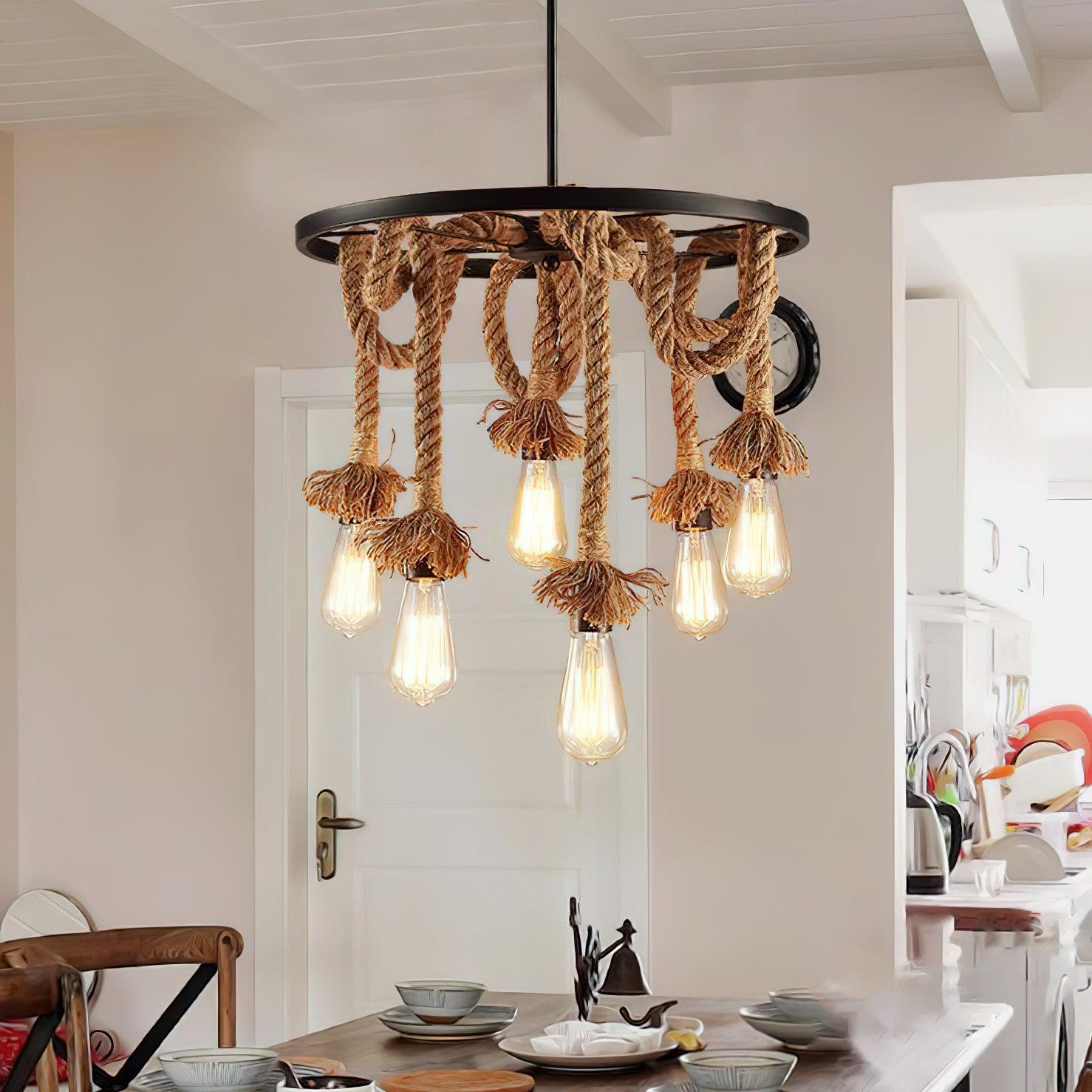 Lustra Lustre Corde de Chanvre Industriel Six Têtes