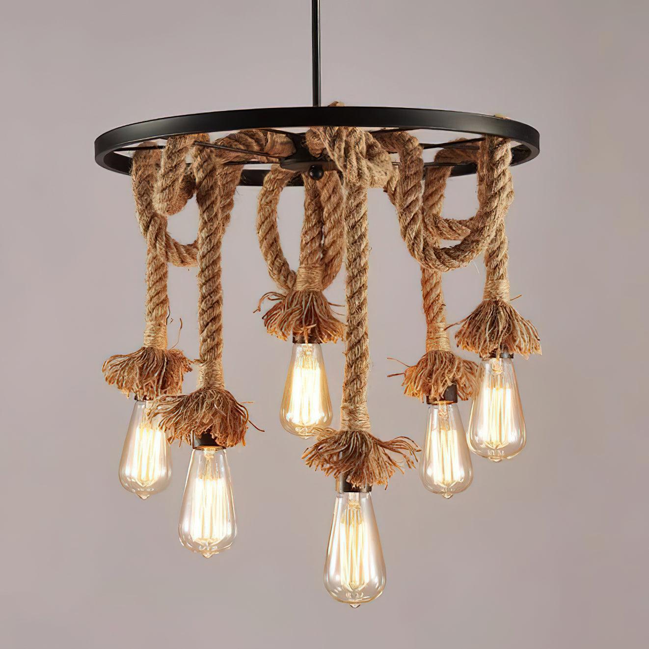 Lustra Lustre Corde de Chanvre Industriel Six Têtes