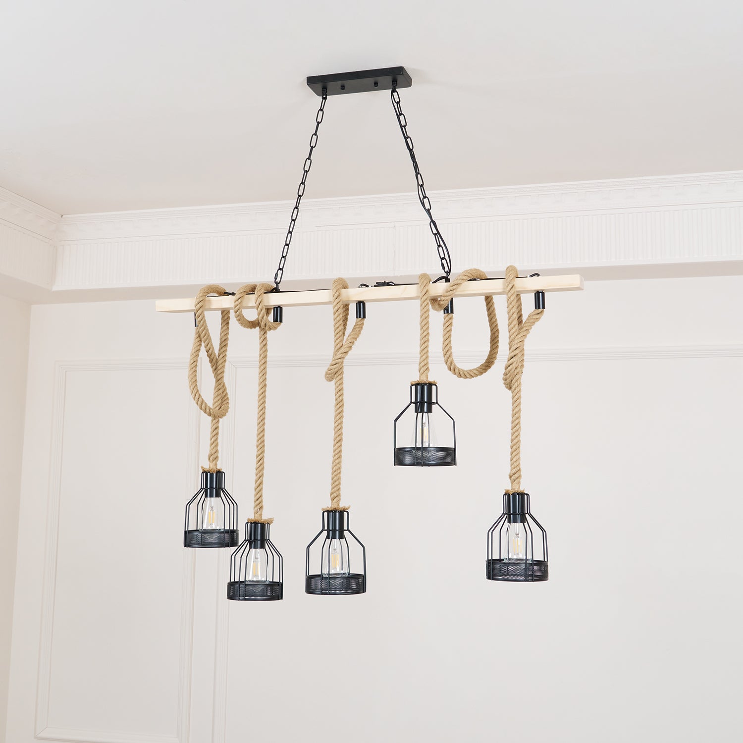 Lustra Suspension Lampe Corde de Chanvre Industriel