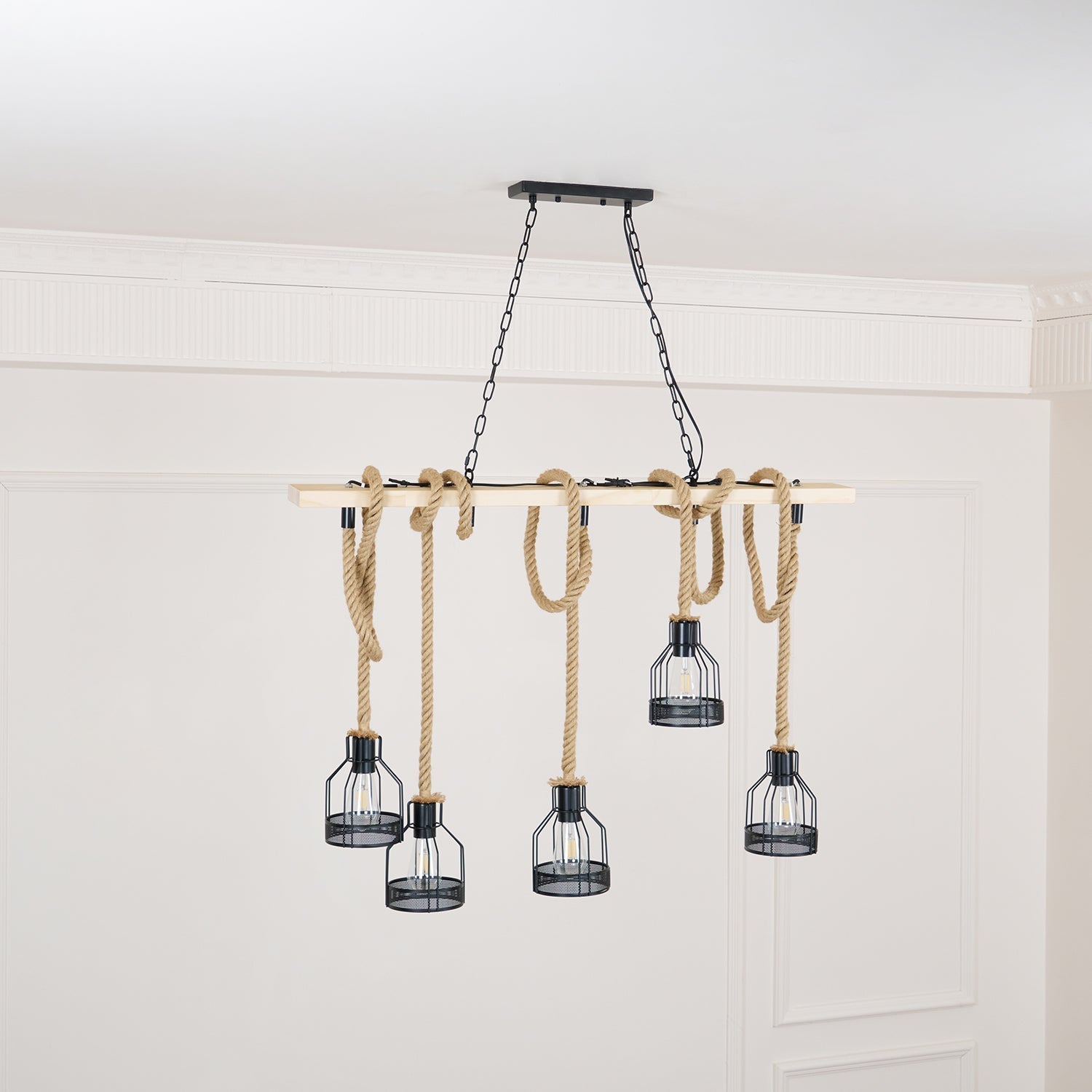 Lustra Suspension Lampe Corde de Chanvre Industriel