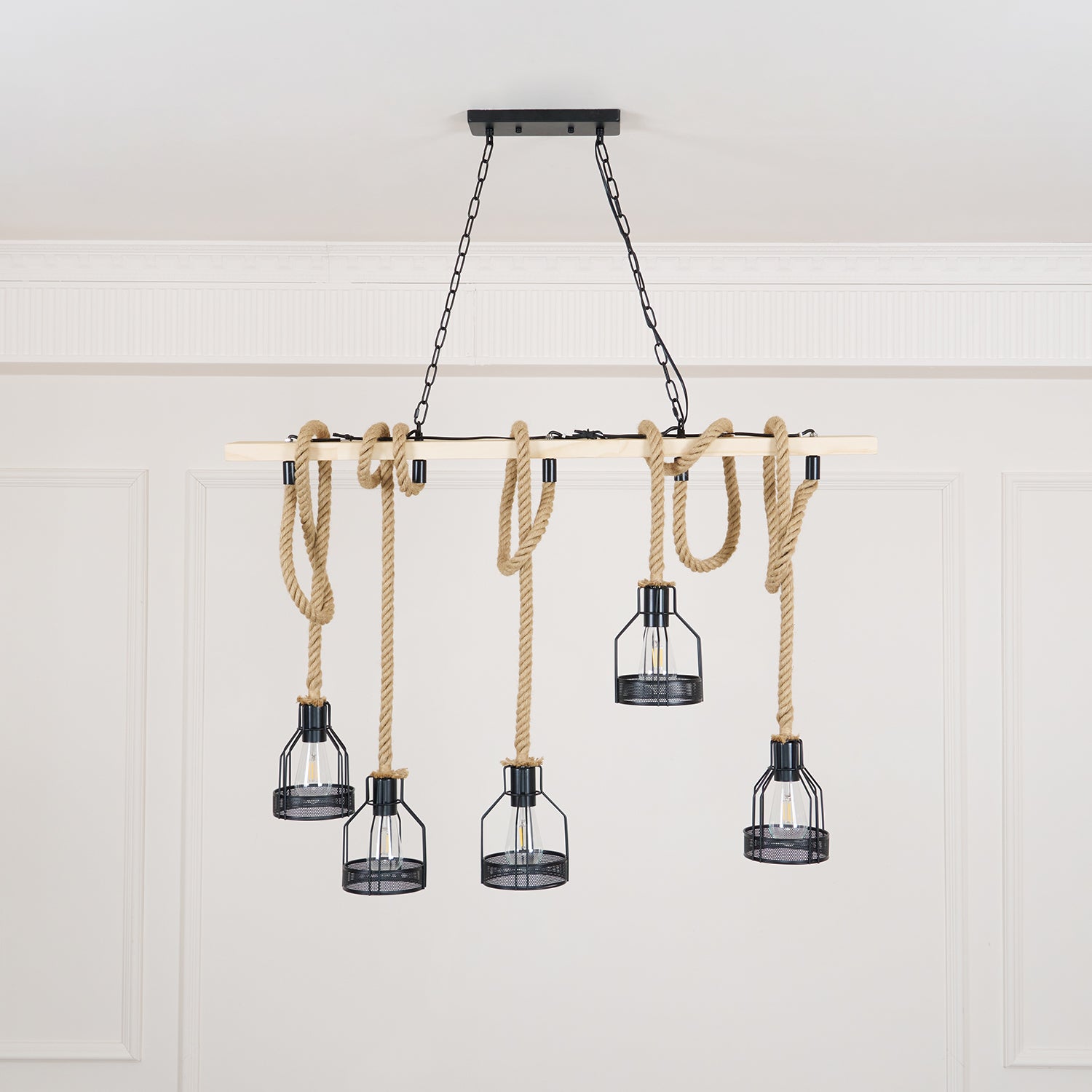 Lustra Suspension Lampe Corde de Chanvre Industriel