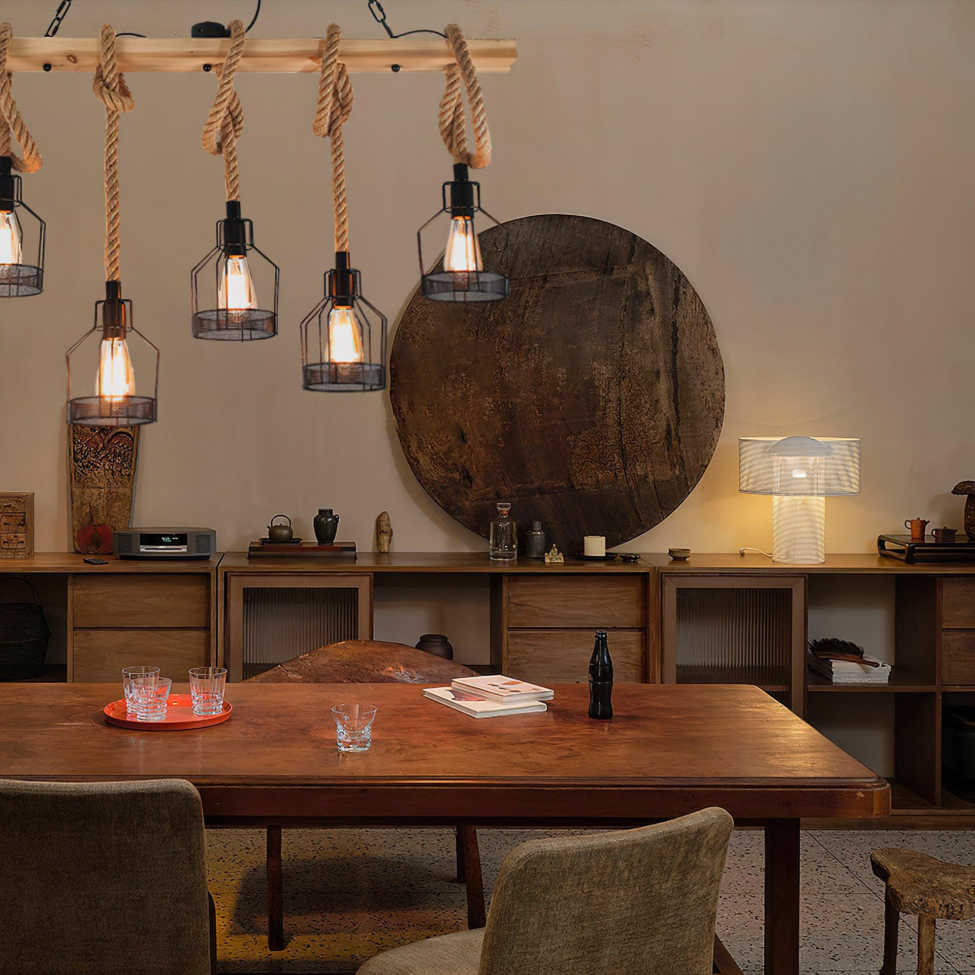 Lustra Suspension Lampe Corde de Chanvre Industriel
