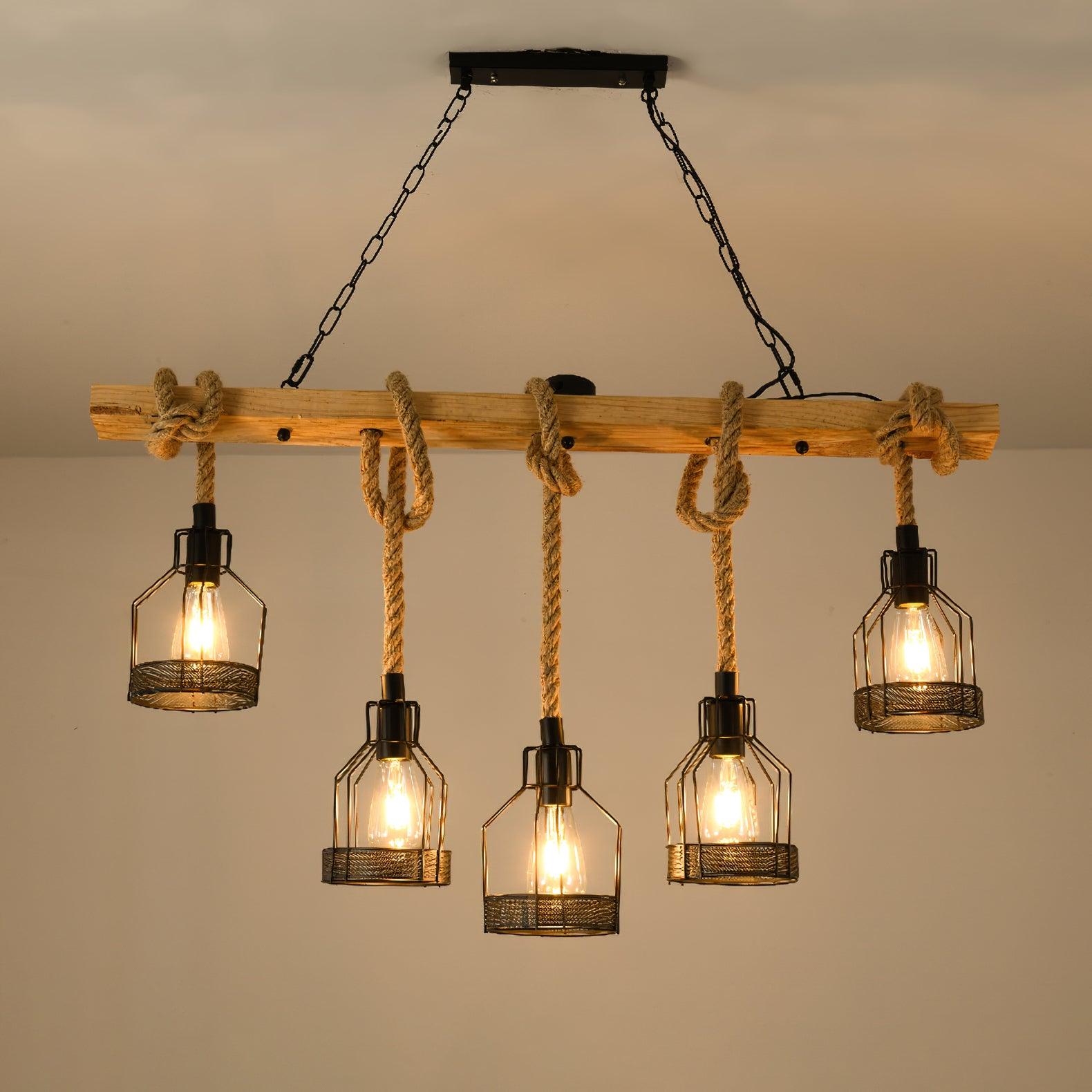 Lustra Suspension Lampe Corde de Chanvre Industriel