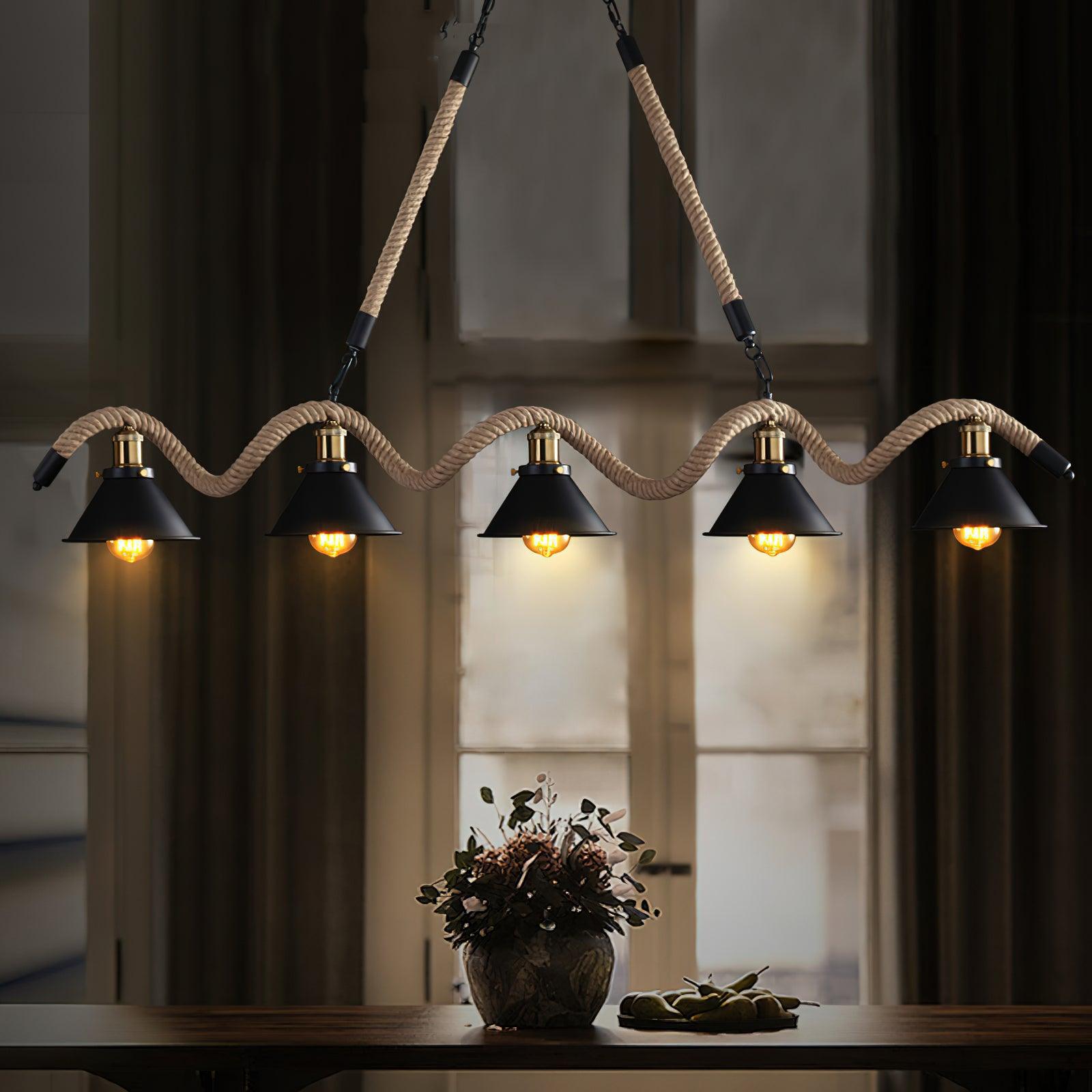 Lustra Suspension Industrielle Vague en Corde de Chanvre
