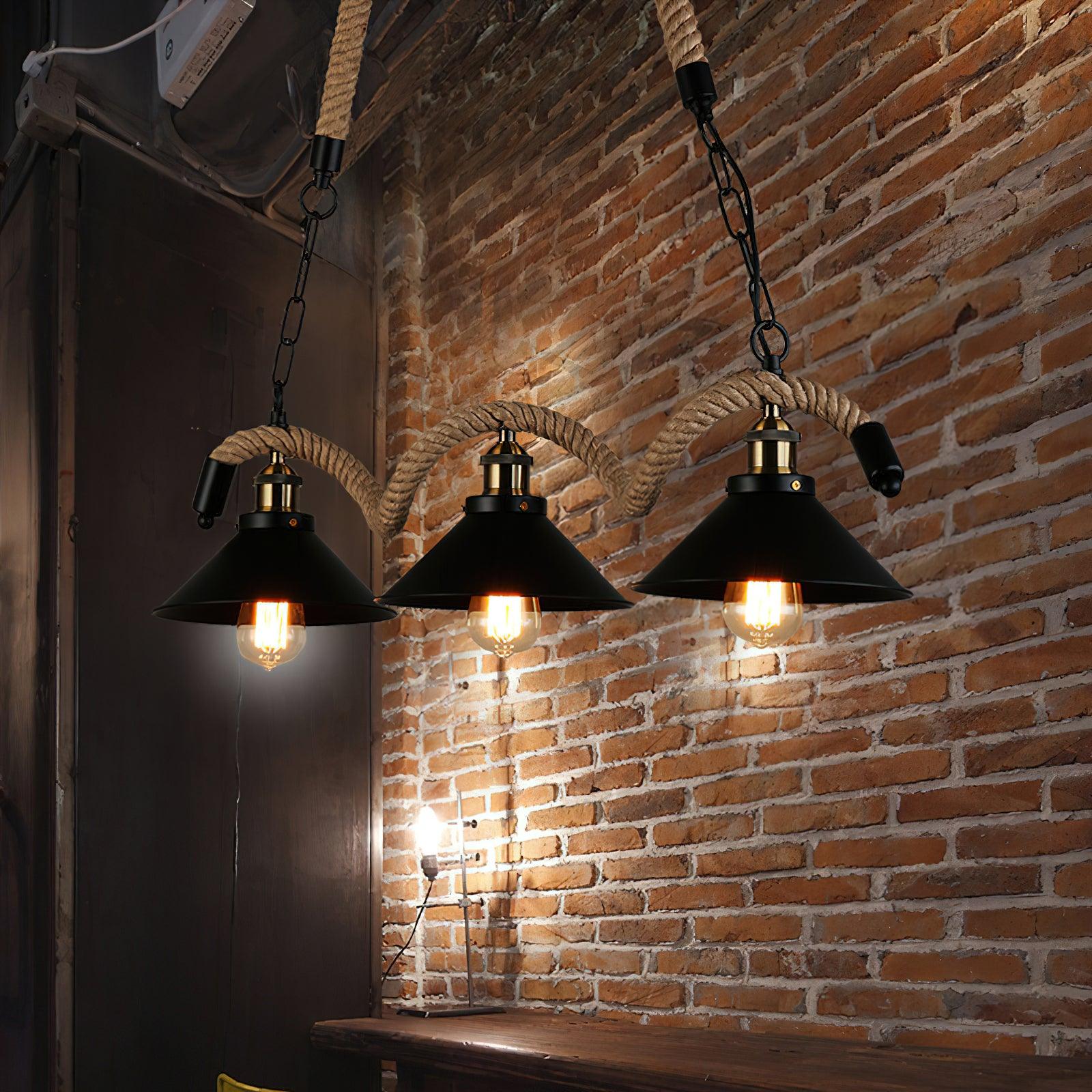 Lustra Suspension Industrielle Vague en Corde de Chanvre