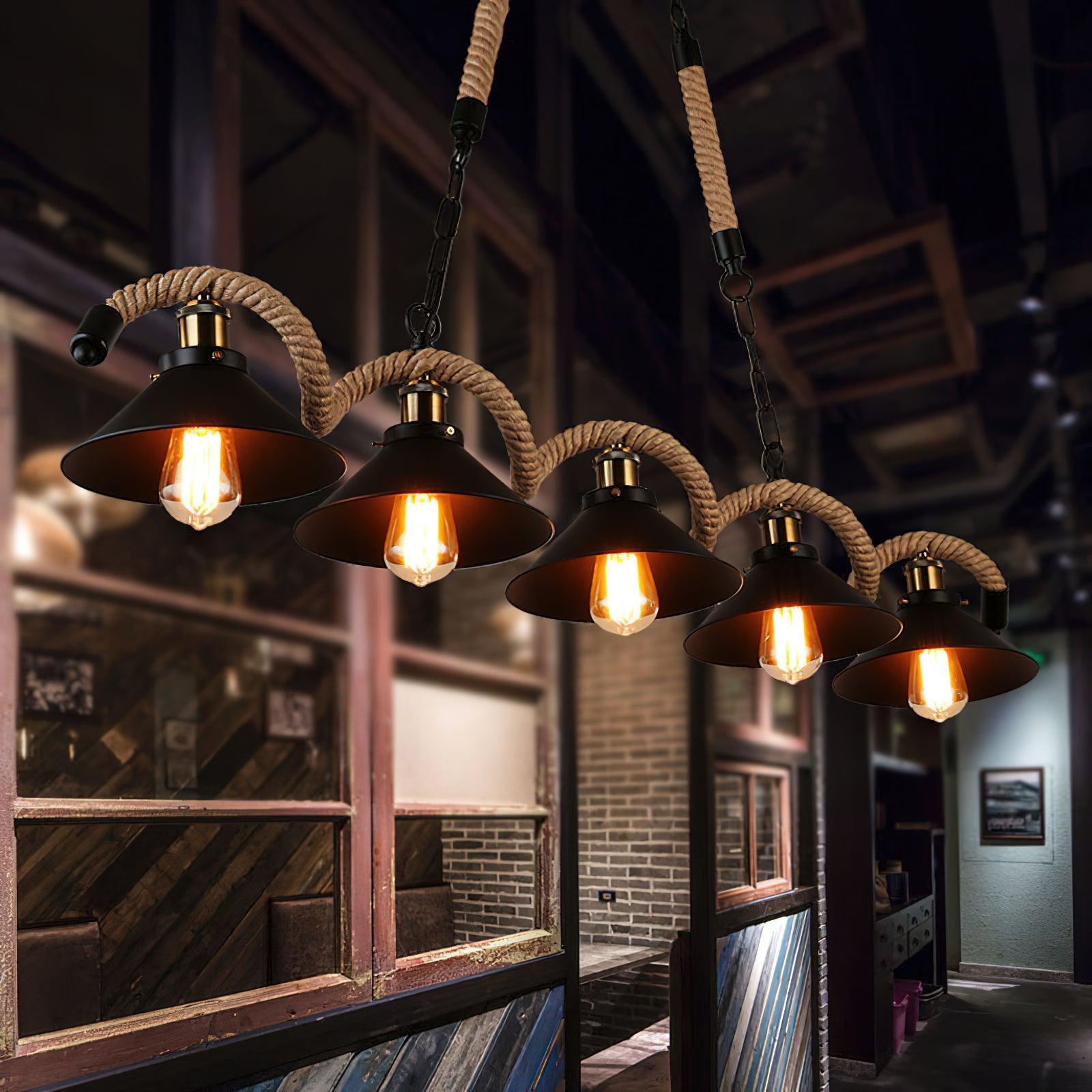 Lustra Suspension Industrielle Vague en Corde de Chanvre