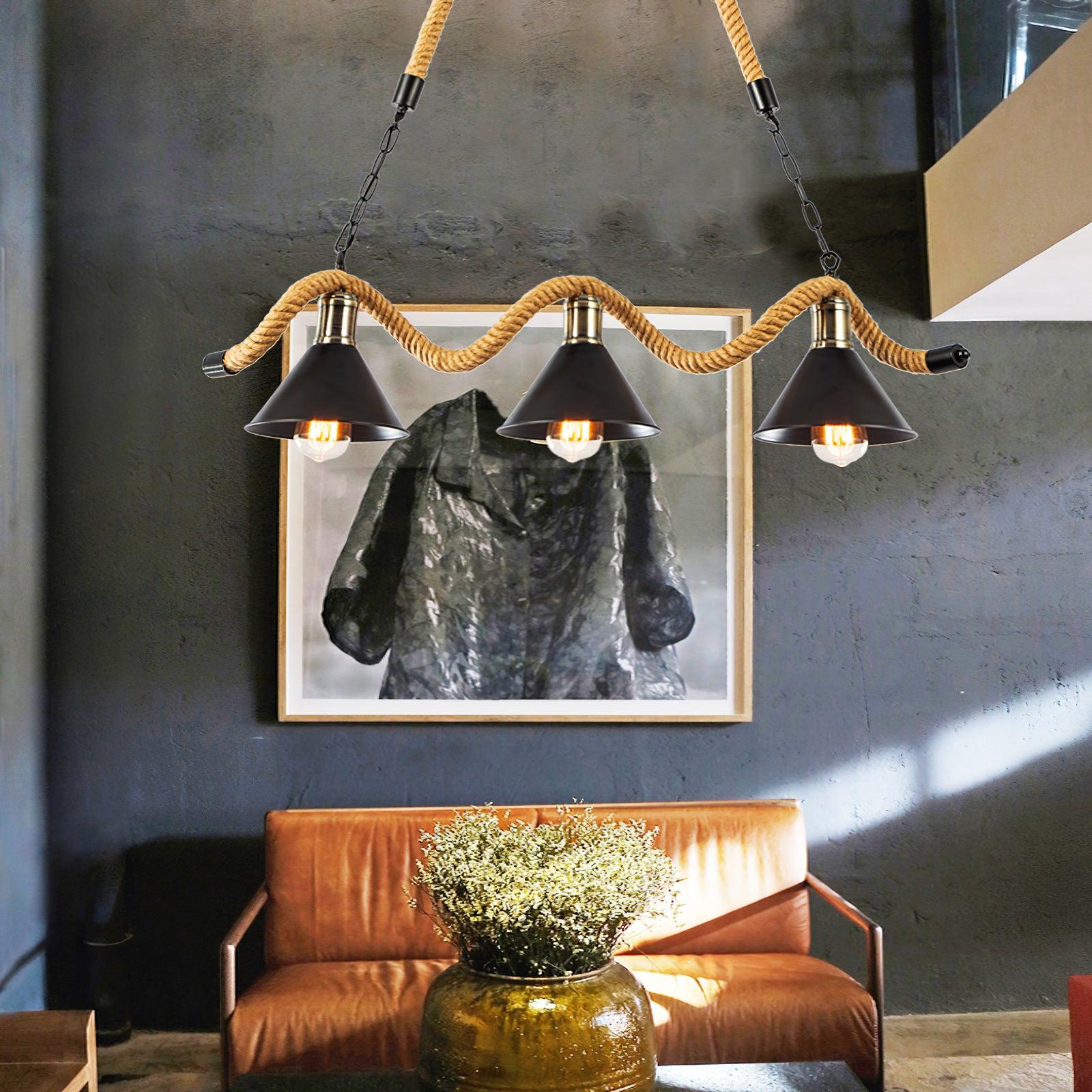 Lustra Suspension Industrielle Vague en Corde de Chanvre