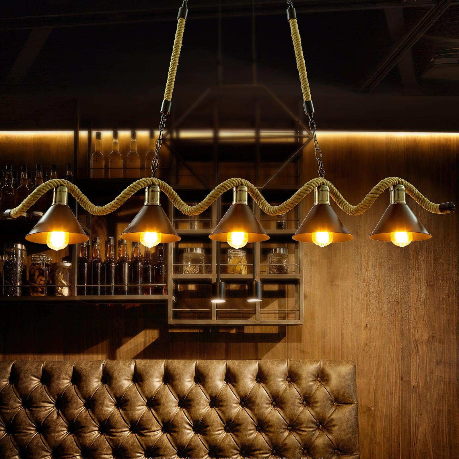 Lustra Suspension Industrielle Vague en Corde de Chanvre