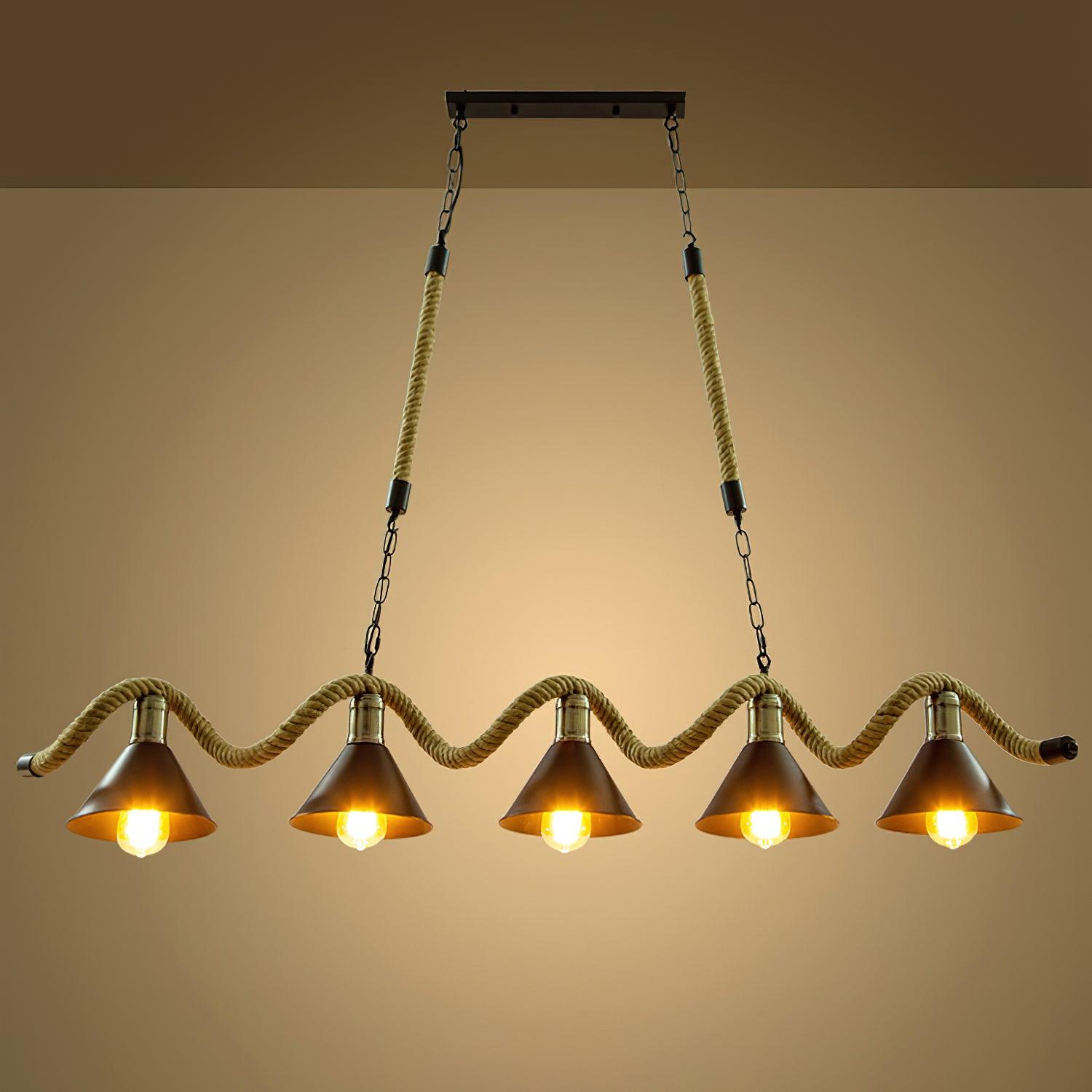 Lustra Suspension Industrielle Vague en Corde de Chanvre