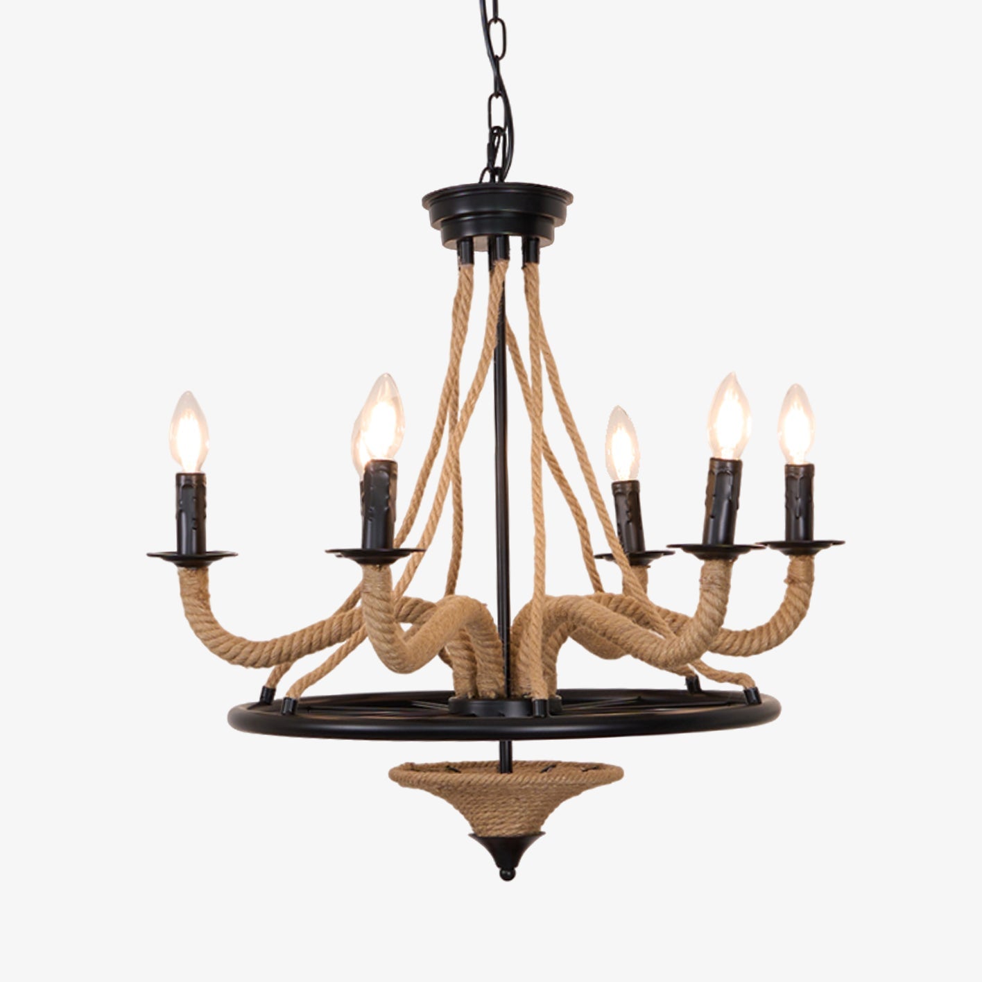 Lustra Lustre Grande Roue en Corde de Chanvre