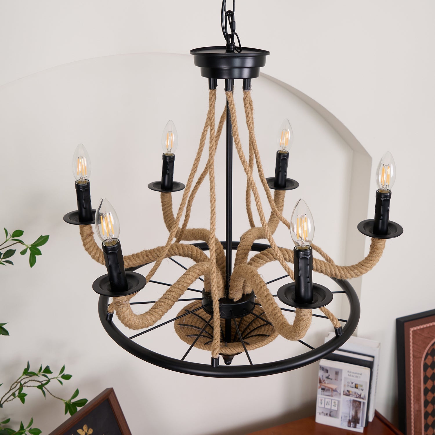 Lustra Lustre Grande Roue en Corde de Chanvre