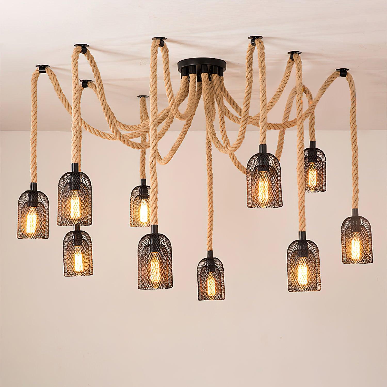 Lustra Lustre Corde de Chanvre Industriel Rétro